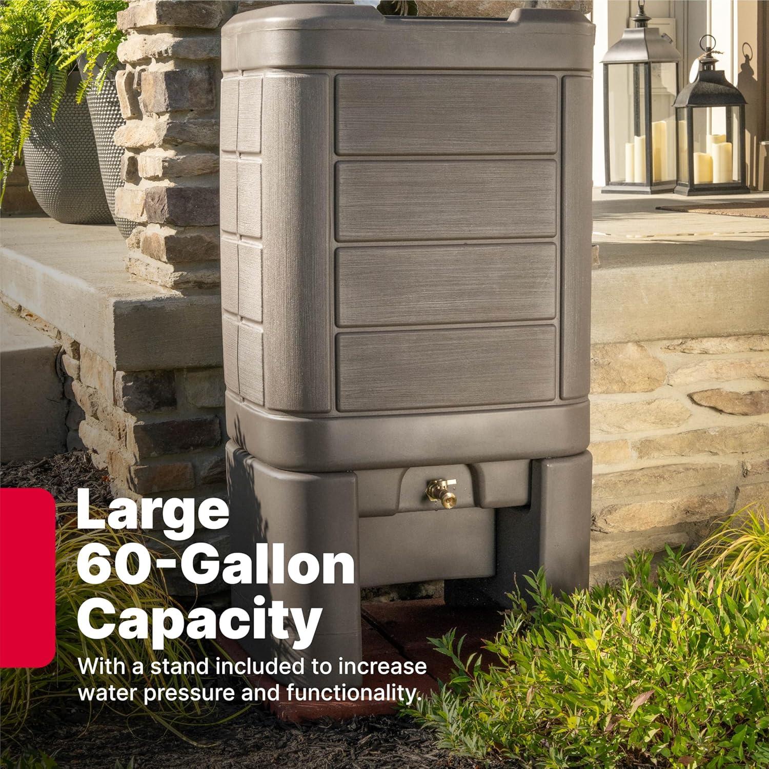 image:imageStep2 Lakewood Rain Barrel with Stand Outdoor Water Conservation Container Holds 60 Gallons Brown
