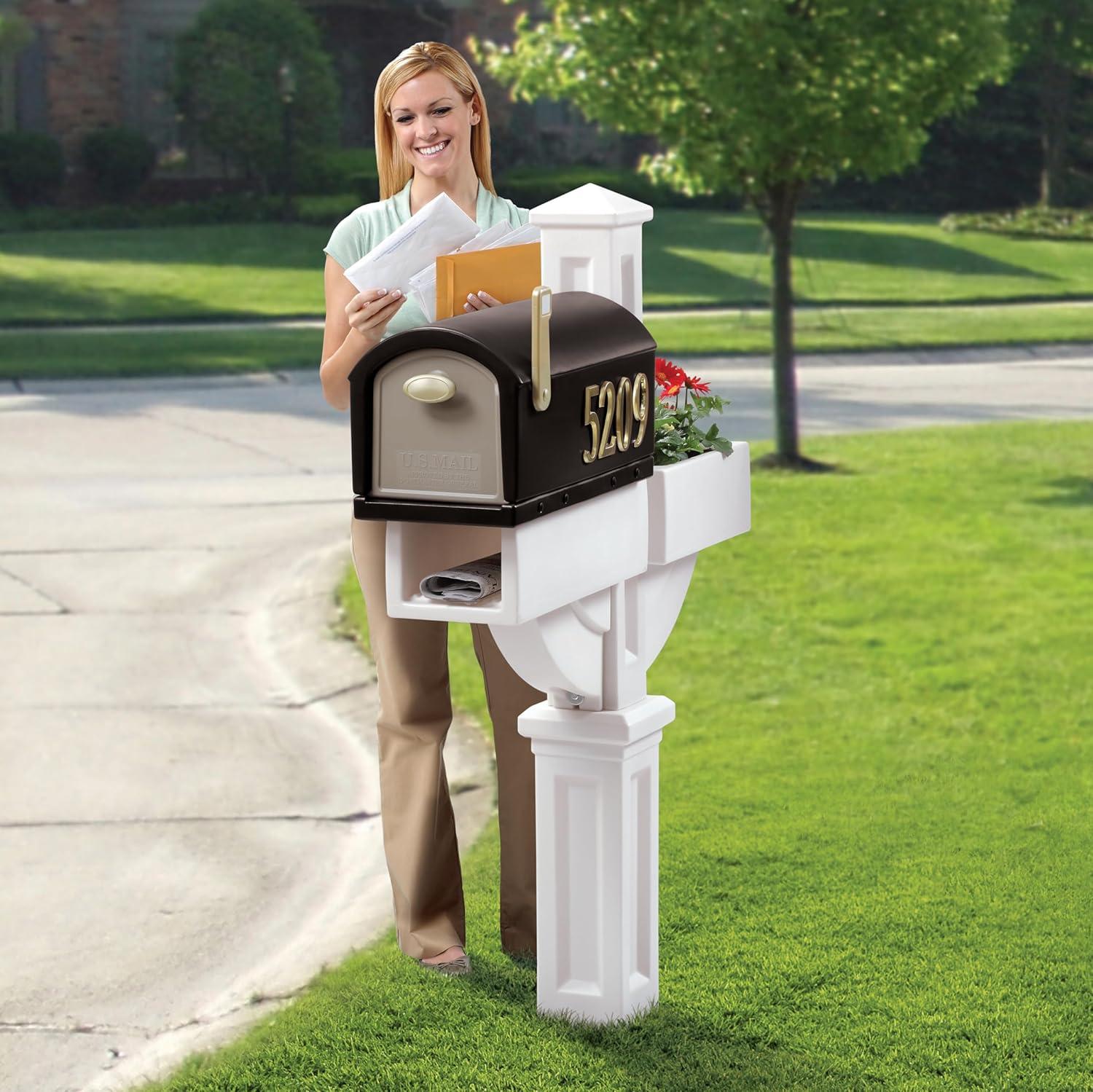 image:imageStep2 Mailmaster Hudson Mailbox Magnetic Door Large Newspaper Holder HeavyDuty Weather Resistant Post Mounting Hardware Kit Included BlackWhite Black