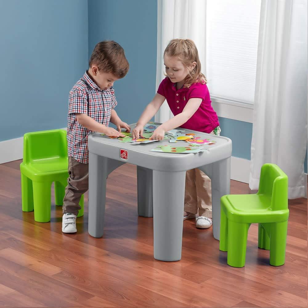 image:imageStep2 Mighty My Size Kids Table amp Chair Set Playroom Activity Table for Arts amp Crafts Made of Durable Plastic For Toddlers 2 Years Old Gray amp GreenGray Green