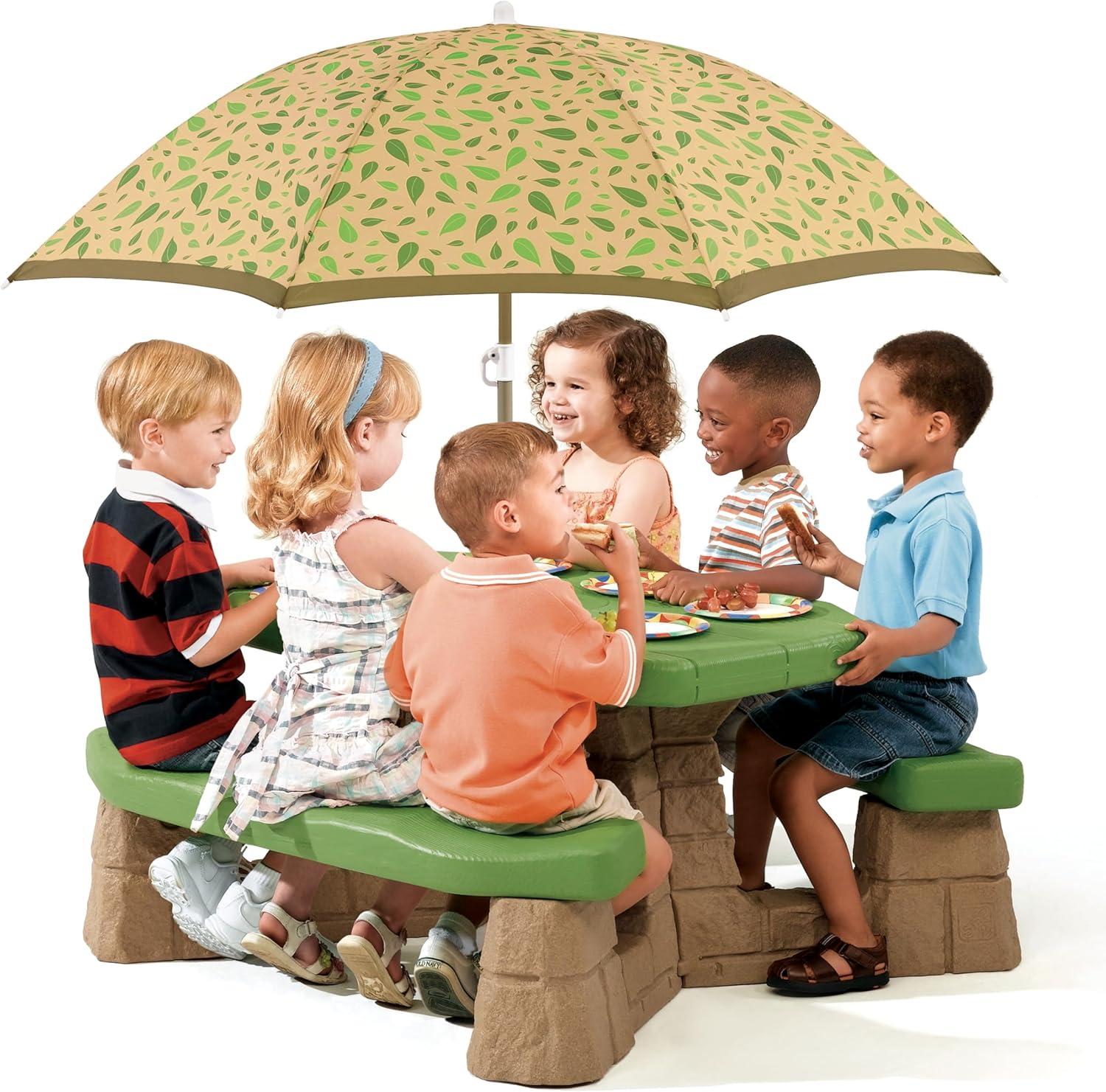 image:imageStep2 Naturally Playful Kids Picnic Table with Removeable Umbrella IndoorOutdoor Toys Fits 6 Children Made of Durable Plastic For Toddlers 3 Years Old Green amp LeavesGreen Leaves