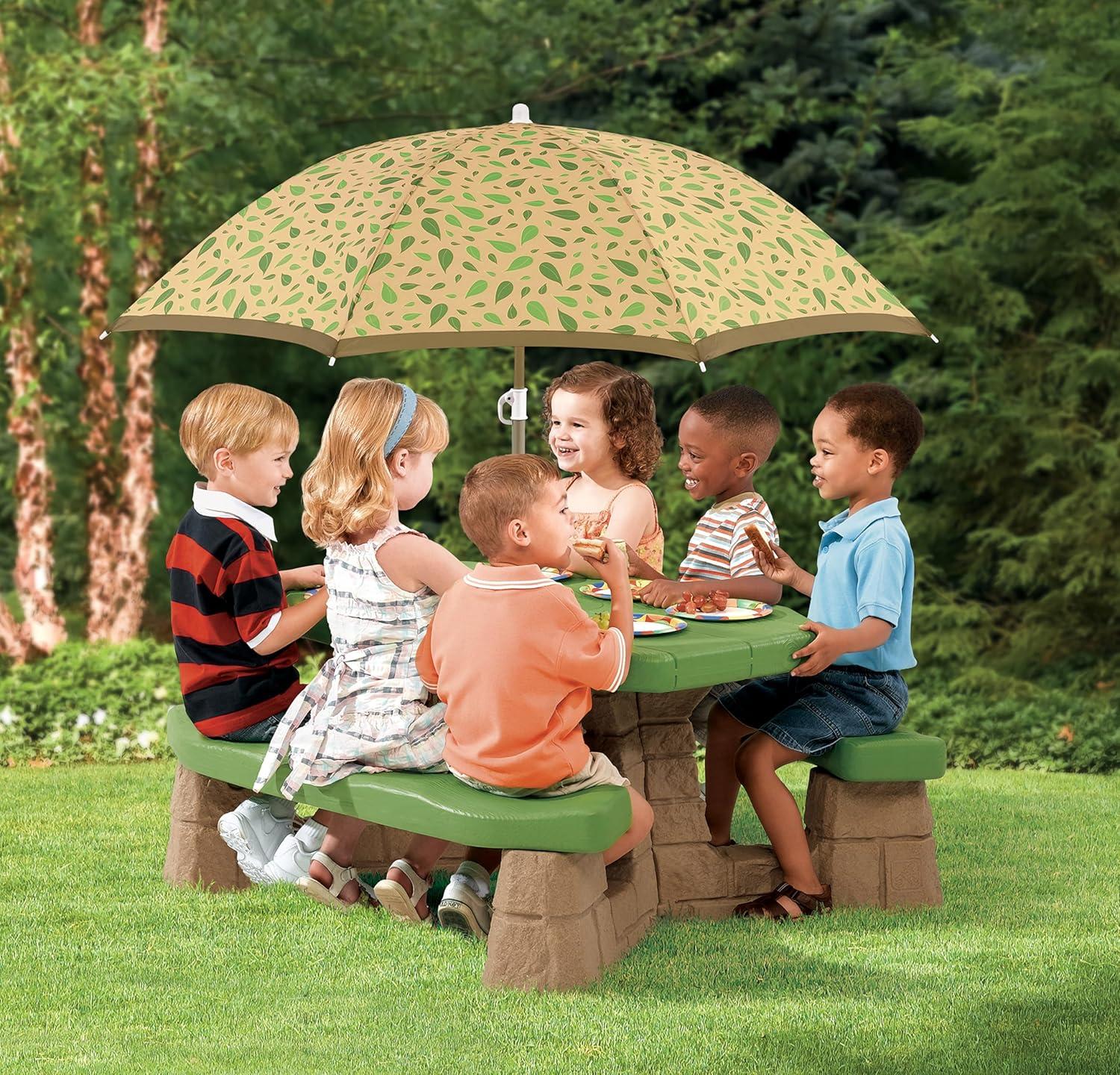 image:imageStep2 Naturally Playful Kids Picnic Table with Removeable Umbrella IndoorOutdoor Toys Fits 6 Children Made of Durable Plastic For Toddlers 3 Years Old Green amp LeavesGreen Leaves