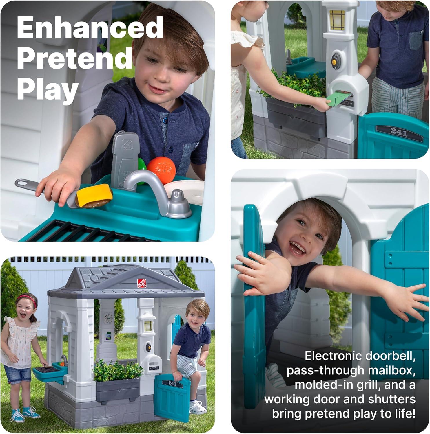 image:imageStep2 Neat amp Tidy Cottage Kids Playhouse IndoorOutdoor Playset Interactive Play with Sounds Made of Durable Plastic for Toddlers 15 Years Old GreyGrey