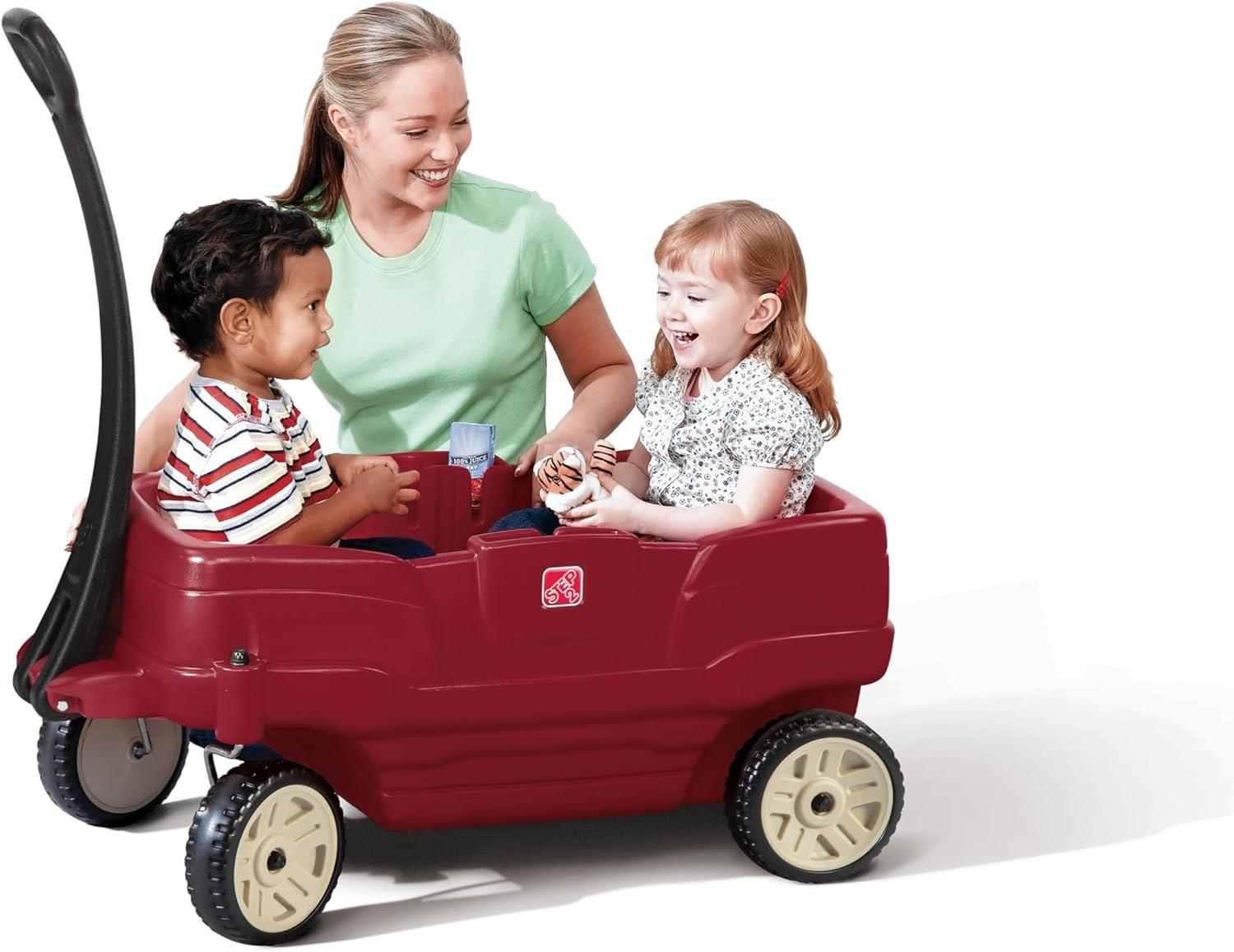 image:imageStep2 Neighborhood Wagon Kids Ride On Toy Stroller Substitute Includes Seat Belts Made of Durable Plastic Max Weight 75 lbs For Toddlers 155 Years Old RedRed