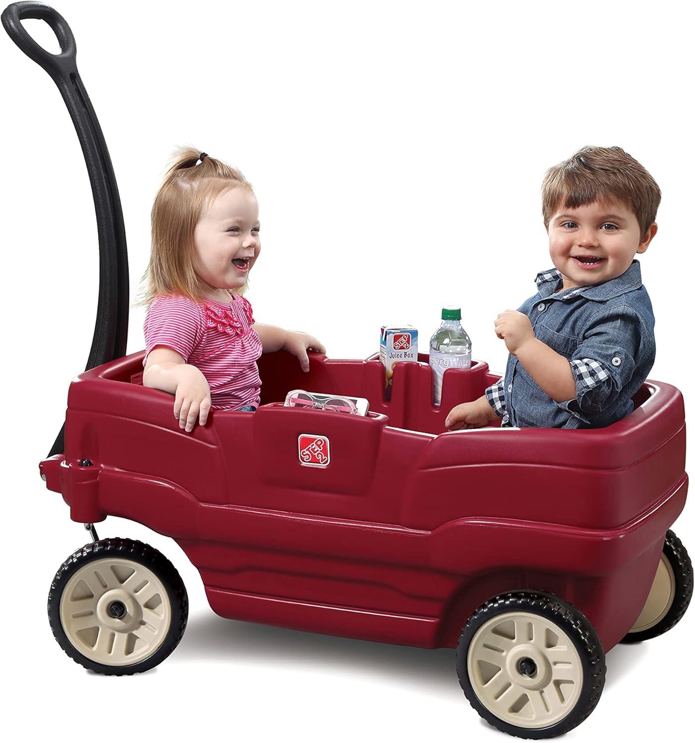 image:imageStep2 Neighborhood Wagon Kids Ride On Toy Stroller Substitute Includes Seat Belts Made of Durable Plastic Max Weight 75 lbs For Toddlers 155 Years Old RedRed