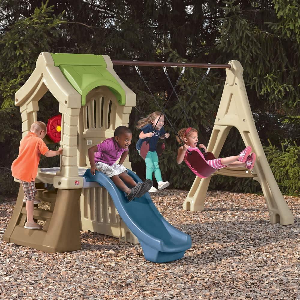 image:imageStep2 Play Up Gym Set for Kids Outdoor Swing Set Backyard Slide Swings Playhouse amp Crawl Space Two Tier Easy Set Up Toddlers Ages 36 Years OldSwing Set