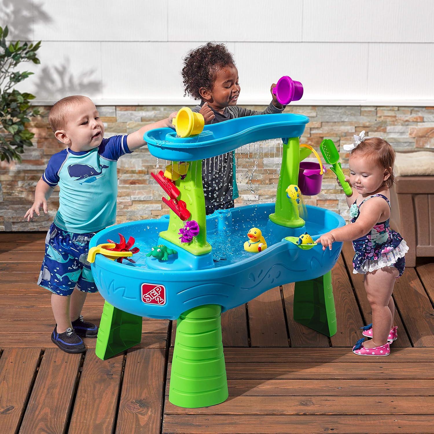 image:imageStep2 Rain Showers Splash Pond Water Table Kids Water and Sand Activity Sensory Playset Summer Outdoor Toys 13 Piece Water Toy Accessories For Toddlers 15 Years Old Blue amp Green