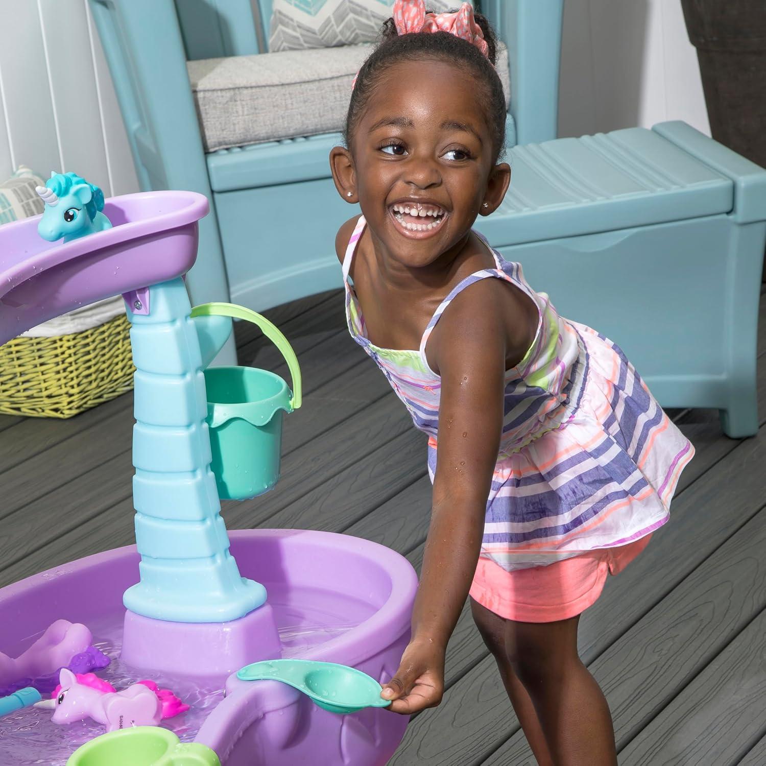 image:imageStep2 Rain Showers and Unicorns Water Table Kids Water and Sand Activity Sensory Playset Summer Outdoor Toys 13 Piece Water Toy Accessories for Toddlers 15 Years Old Blue amp PurpleRain Showers Unicorns