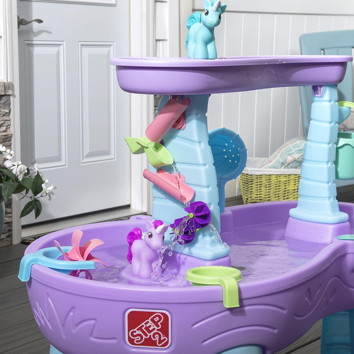 image:imageStep2 Rain Showers and Unicorns Water Table Kids Water and Sand Activity Sensory Playset Summer Outdoor Toys 13 Piece Water Toy Accessories for Toddlers 15 Years Old Blue amp PurpleRain Showers Unicorns