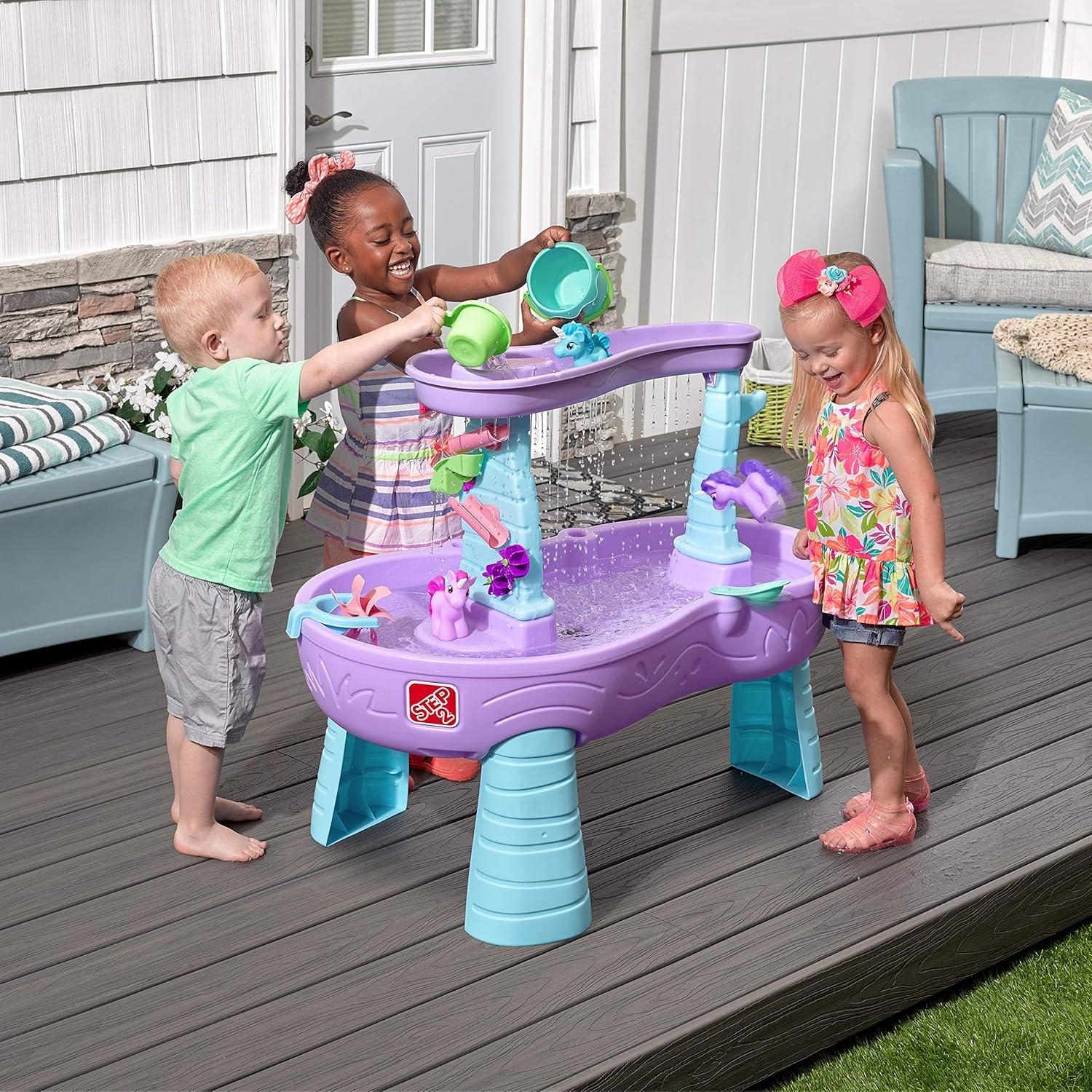 image:imageStep2 Rain Showers and Unicorns Water Table Kids Water and Sand Activity Sensory Playset Summer Outdoor Toys 13 Piece Water Toy Accessories for Toddlers 15 Years Old Blue amp PurpleRain Showers Unicorns