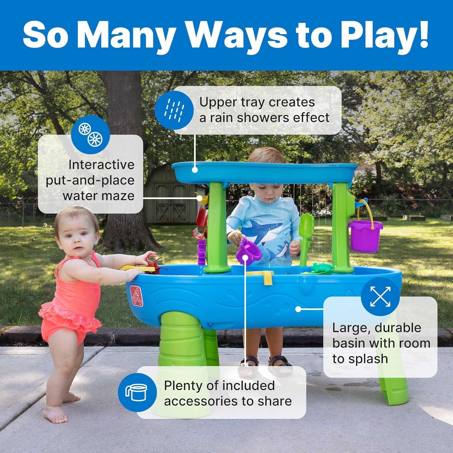 image:imageStep2 Rain Showers and Unicorns Water Table Kids Water and Sand Activity Sensory Playset Summer Outdoor Toys 13 Piece Water Toy Accessories for Toddlers 15 Years Old Blue amp PurpleRain Showers Splash Pond with Cover
