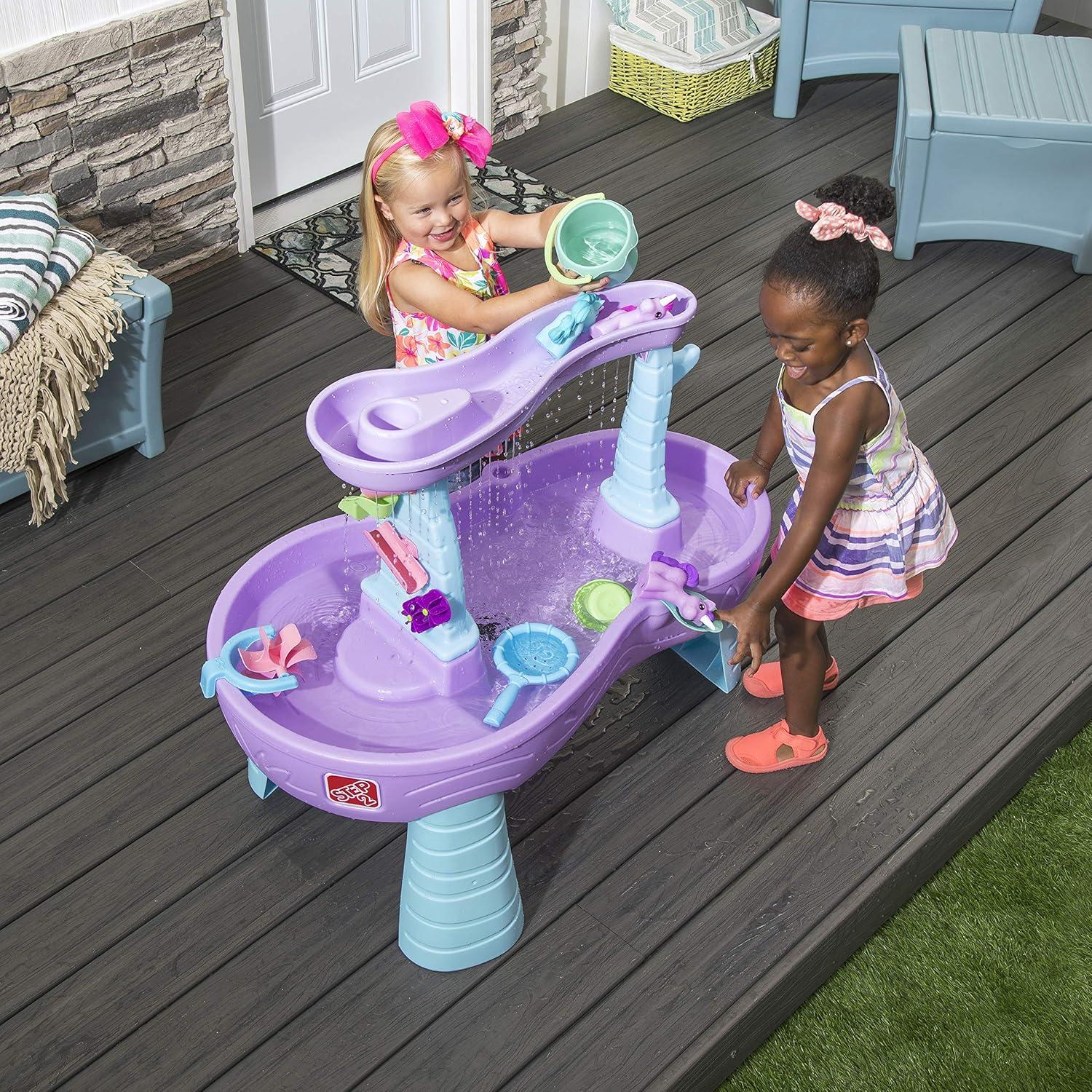 image:imageStep2 Rain Showers and Unicorns Water Table Kids Water and Sand Activity Sensory Playset Summer Outdoor Toys 13 Piece Water Toy Accessories for Toddlers 15 Years Old Blue amp PurpleRain Showers Unicorns