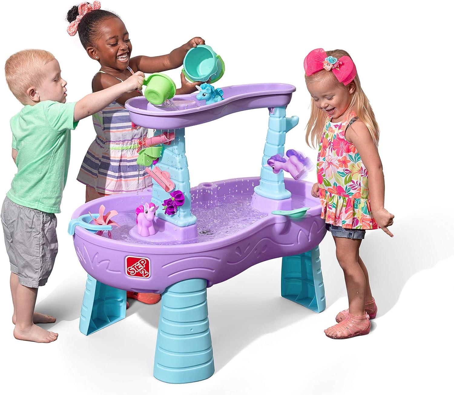 image:imageStep2 Rain Showers and Unicorns Water Table Kids Water and Sand Activity Sensory Playset Summer Outdoor Toys 13 Piece Water Toy Accessories for Toddlers 15 Years Old Blue amp PurpleRain Showers Unicorns