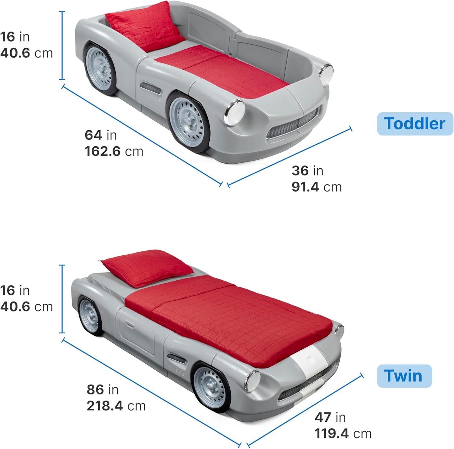 image:imageStep2 Roadster ToddlertoTwin Bed Transition Race Car Bed for Boys amp Girls Adjustable Made of Durable Plastic For Toddlers 3 Years Old Gray