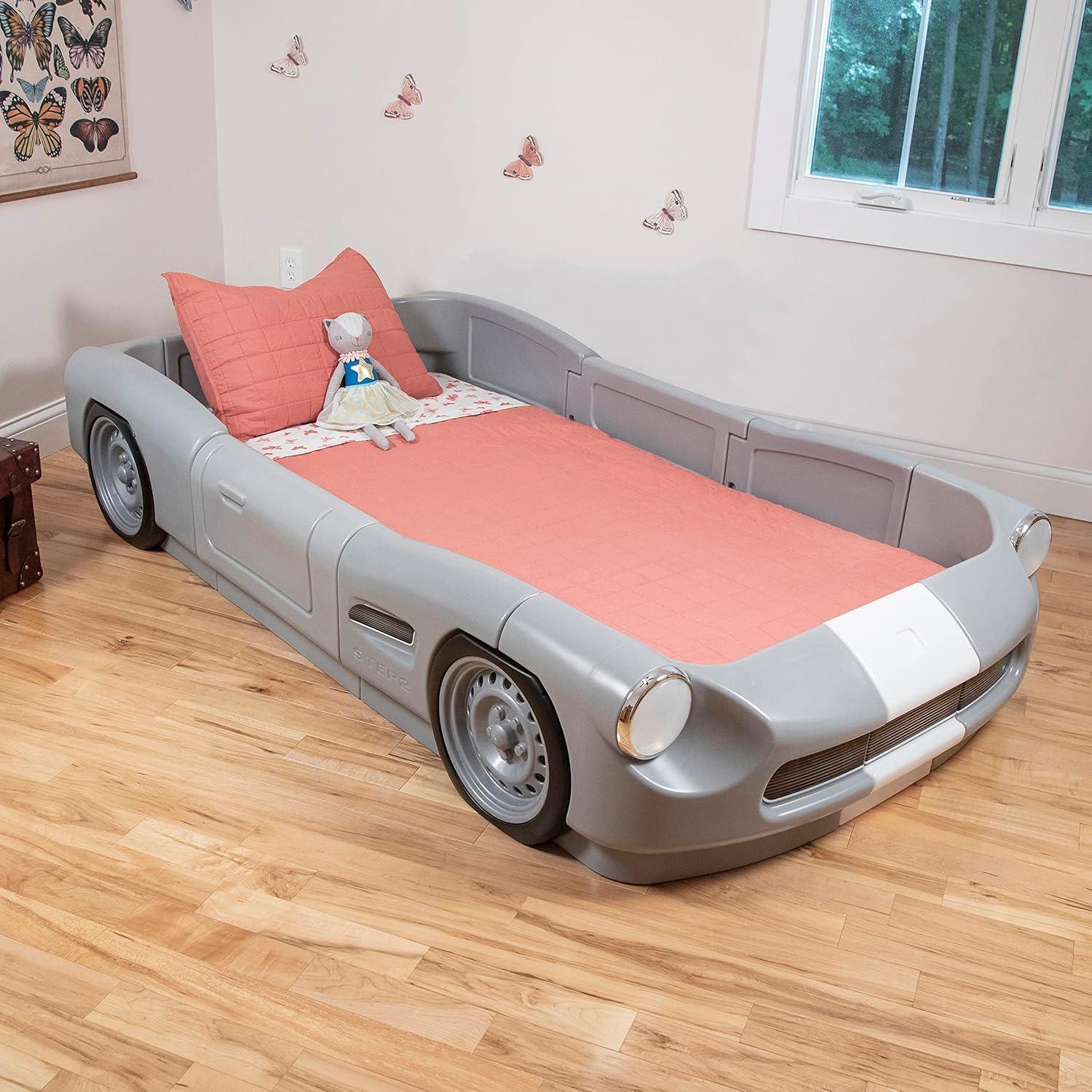 image:imageStep2 Roadster ToddlertoTwin Bed Transition Race Car Bed for Boys amp Girls Adjustable Made of Durable Plastic For Toddlers 3 Years Old Gray