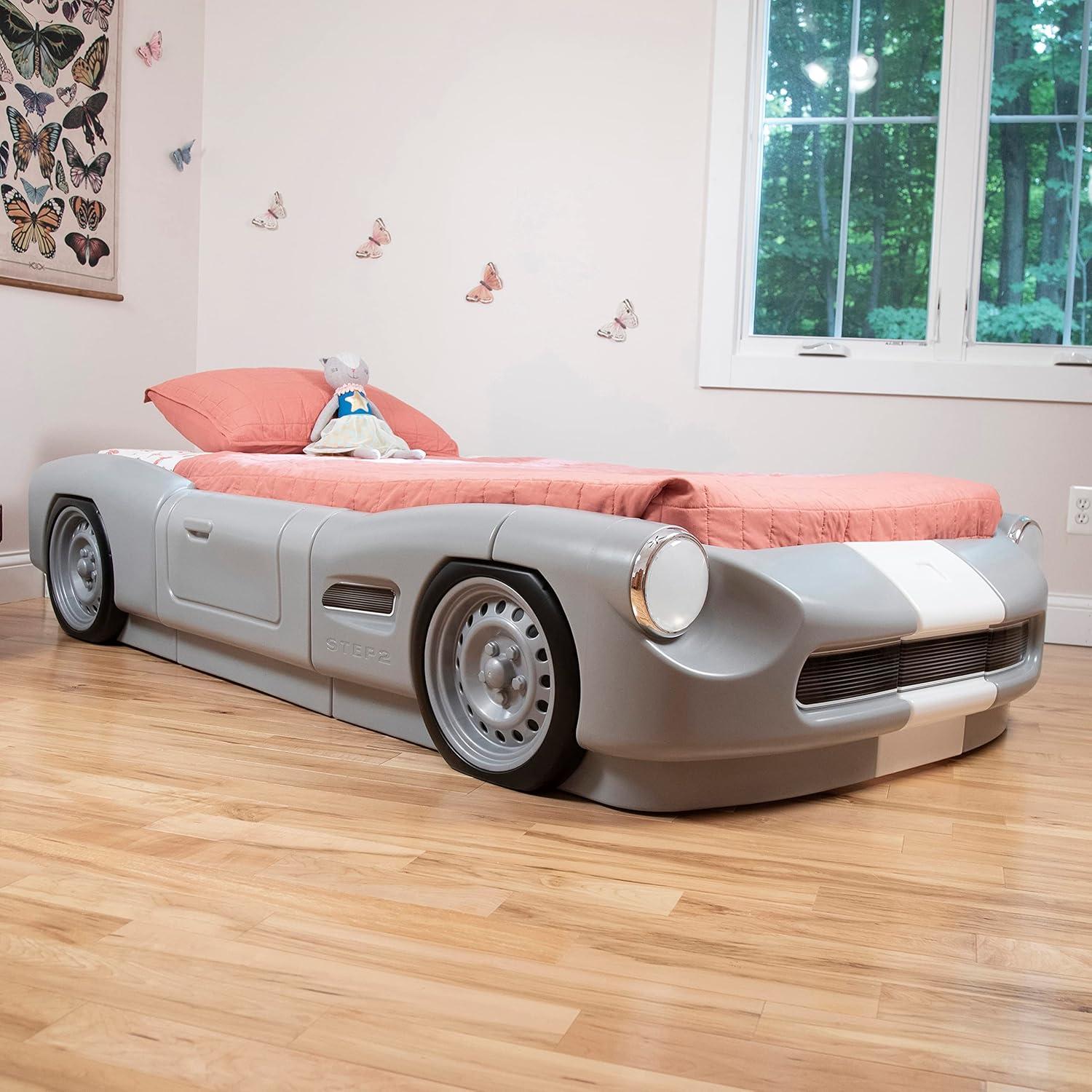 image:imageStep2 Roadster ToddlertoTwin Bed Transition Race Car Bed for Boys amp Girls Adjustable Made of Durable Plastic For Toddlers 3 Years Old Gray