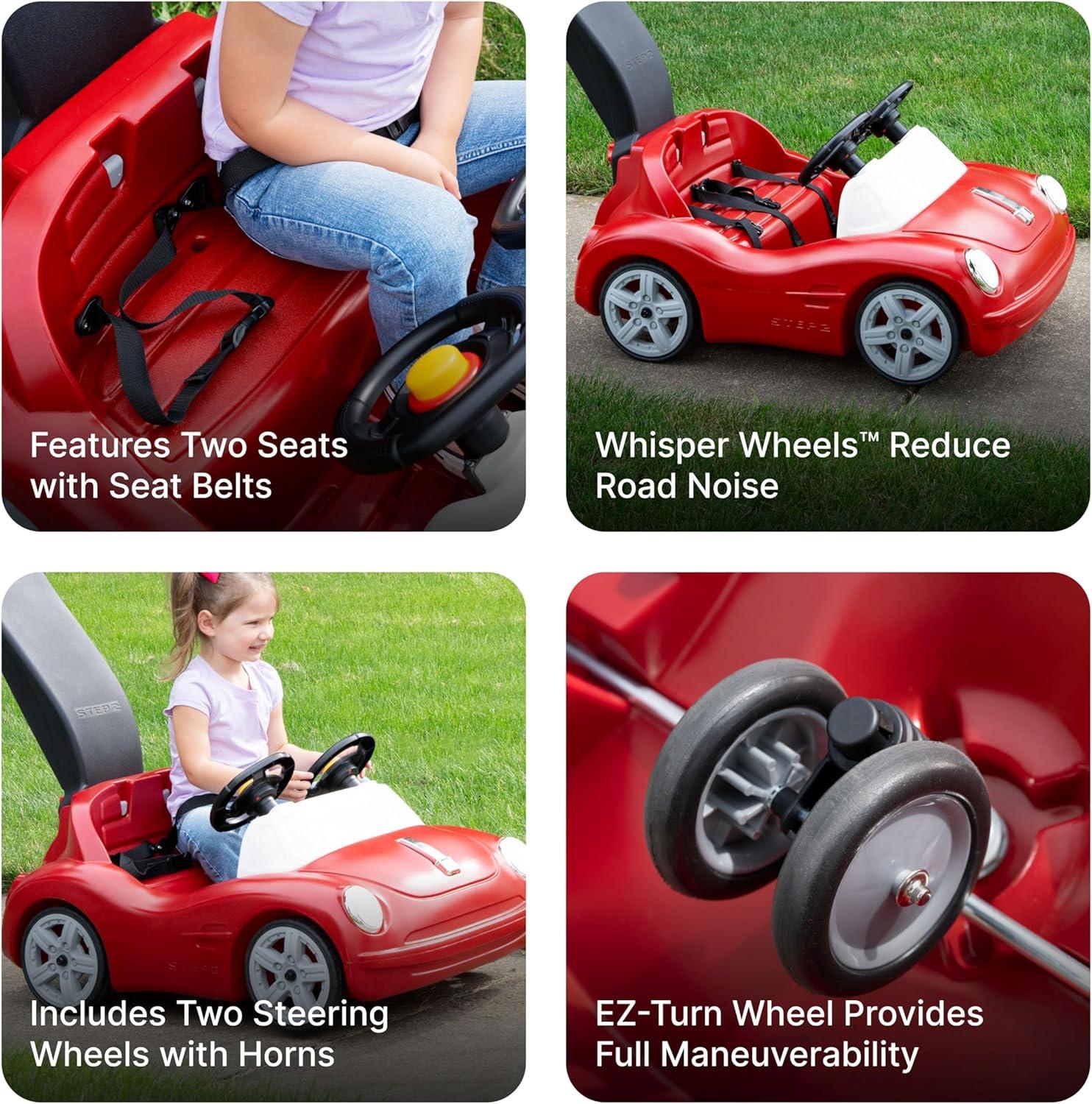 image:imageStep2 SidebySide Push Around Roadster Kids Push Car 2 Seat Ride On Car Seat Belts amp Horn for Toddlers 154 Years Old Red