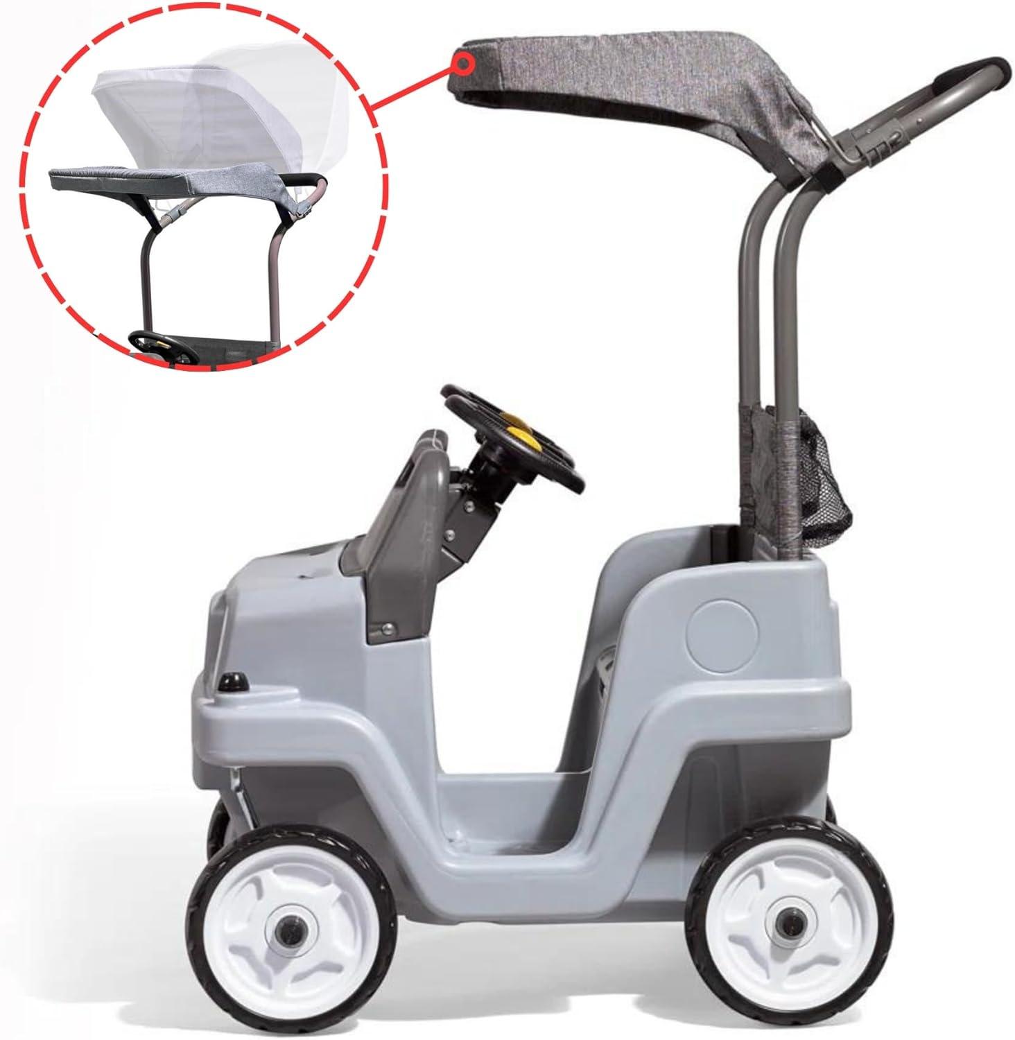 image:imageStep2 SidebySide Push Around SUV 2Seater Kids Push Car with Seat Belts Dual Steering Wheels amp Horns Adjustable Canopy Ages 18 months5 years Max 100 lbs Durable Plastic BlueGray