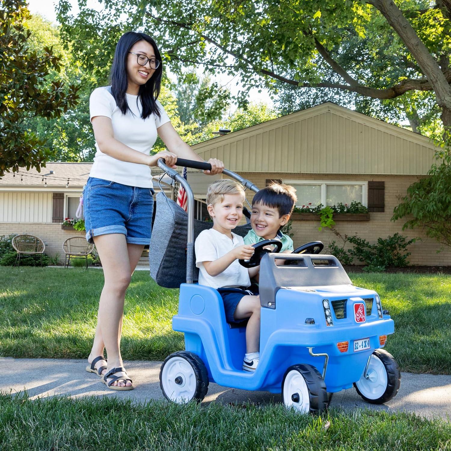 image:imageStep2 SidebySide Push Around SUV 2Seater Kids Push Car with Seat Belts Dual Steering Wheels amp Horns Adjustable Canopy Ages 18 months5 years Max 100 lbs Durable Plastic BlueBlue