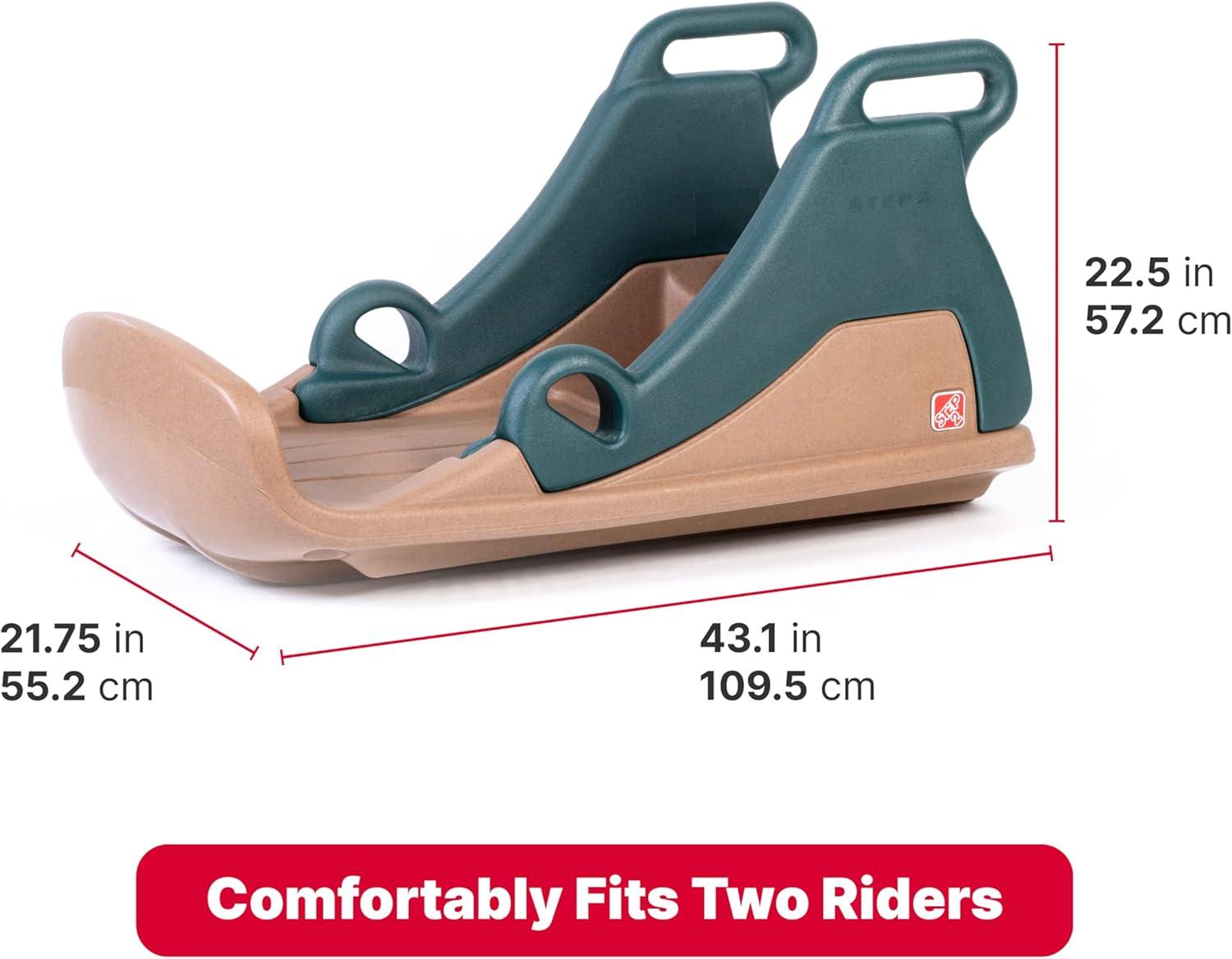 image:imageStep2 Snow Runner Kids Ride On Toy amp Outdoor Snow Sled amp Toboggan Fits 2 Riders Made of Durable Plastic Max Weight 120 lbs for Toddlers 36 Years Old Tan amp Green