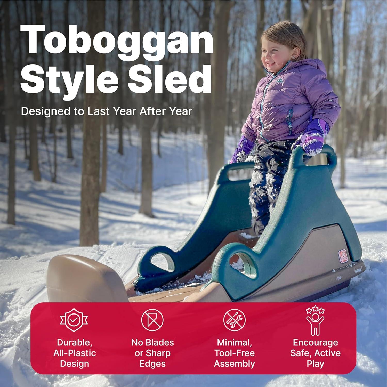 image:imageStep2 Snow Runner Kids Ride On Toy amp Outdoor Snow Sled amp Toboggan Fits 2 Riders Made of Durable Plastic Max Weight 120 lbs for Toddlers 36 Years Old Tan amp Green