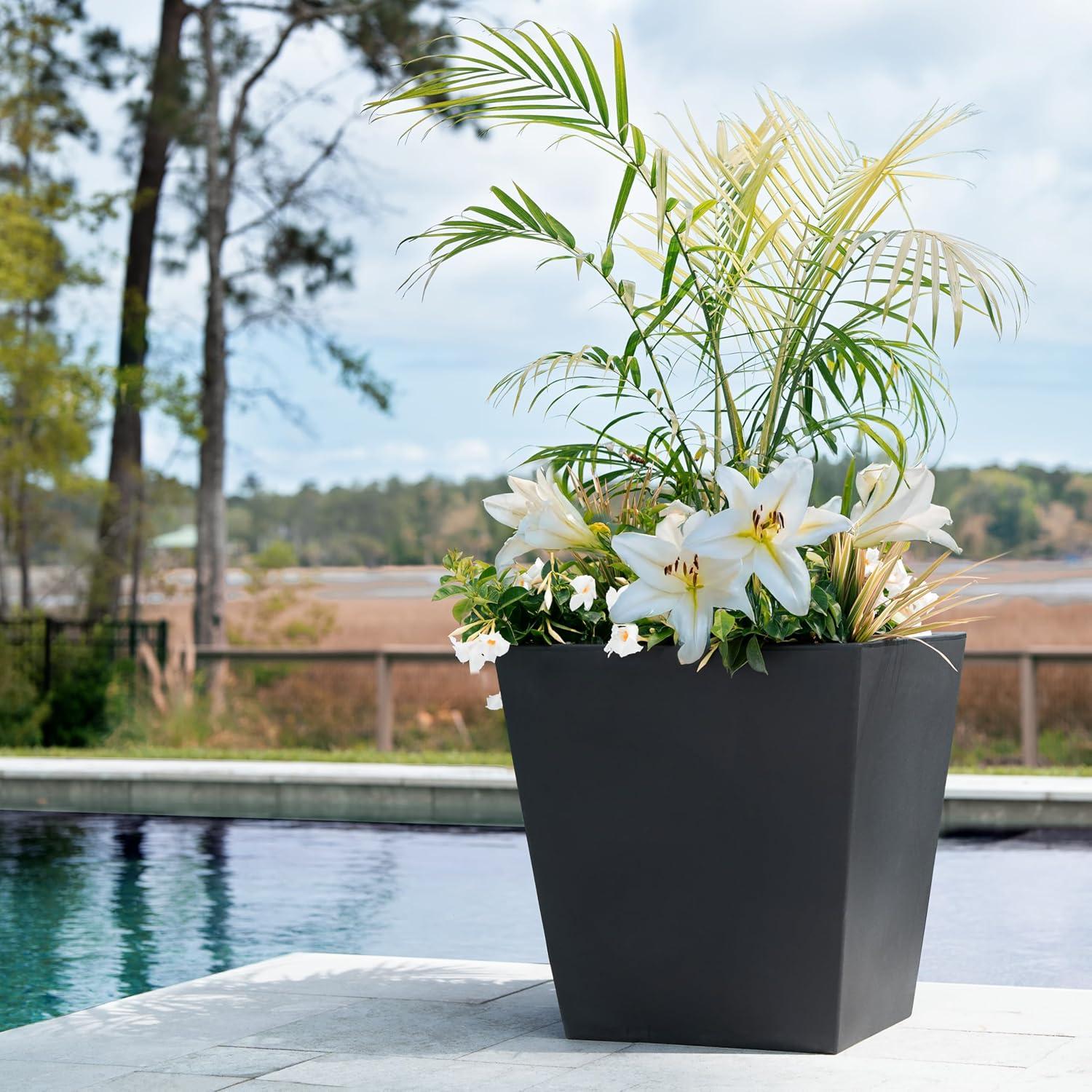 image:imageStep2 Tremont 20x24 Planter Large Planters for Outdoor Plants Gardening and Flower Pot for Patio or Porch Efficient Drainage Durable Plastic Black 2Pack