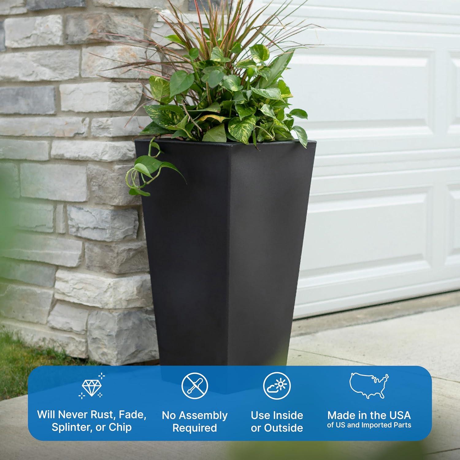 image:imageStep2 Tremont Tall Square Tapered Planter Large Planters for Outdoor Plants Gardening and Flower Pot for Patio or Porch Efficient Drainage Durable Plastic Dark Cedar 2PackOnyx Black