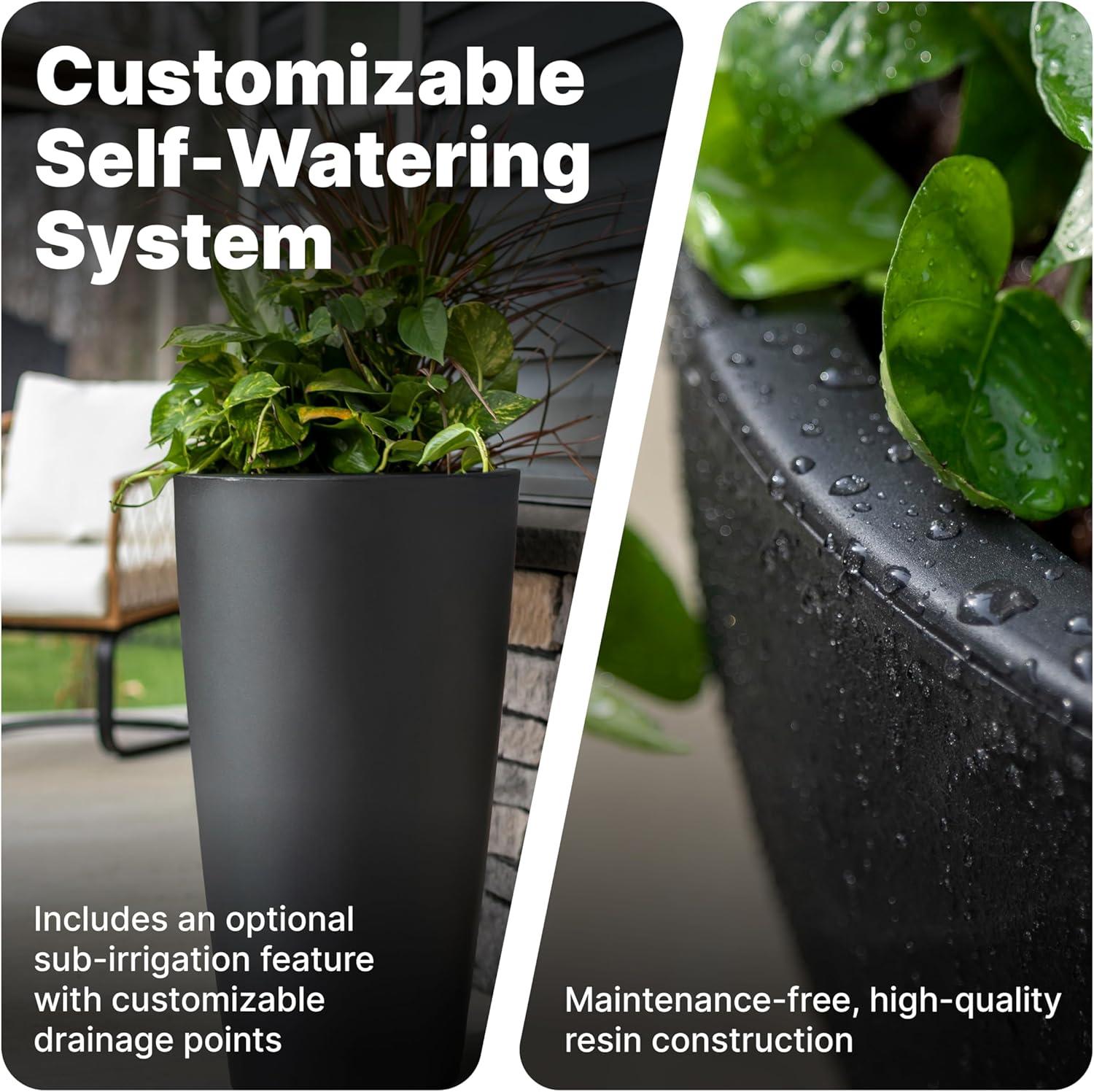 image:imageStep2 Tremont Tall Square Tapered Planter Large Planters for Outdoor Plants Gardening and Flower Pot for Patio or Porch Efficient Drainage Durable Plastic Dark Cedar 2PackOnyx Black