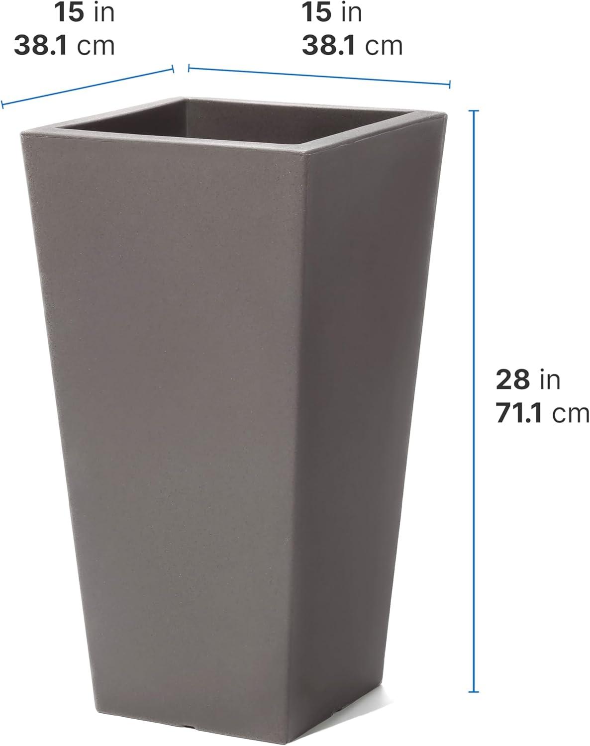 image:imageStep2 Tremont Tall Square Tapered Planter Large Planters for Outdoor Plants Gardening and Flower Pot for Patio or Porch Efficient Drainage Durable Plastic Dark Cedar 2PackDark Cedar