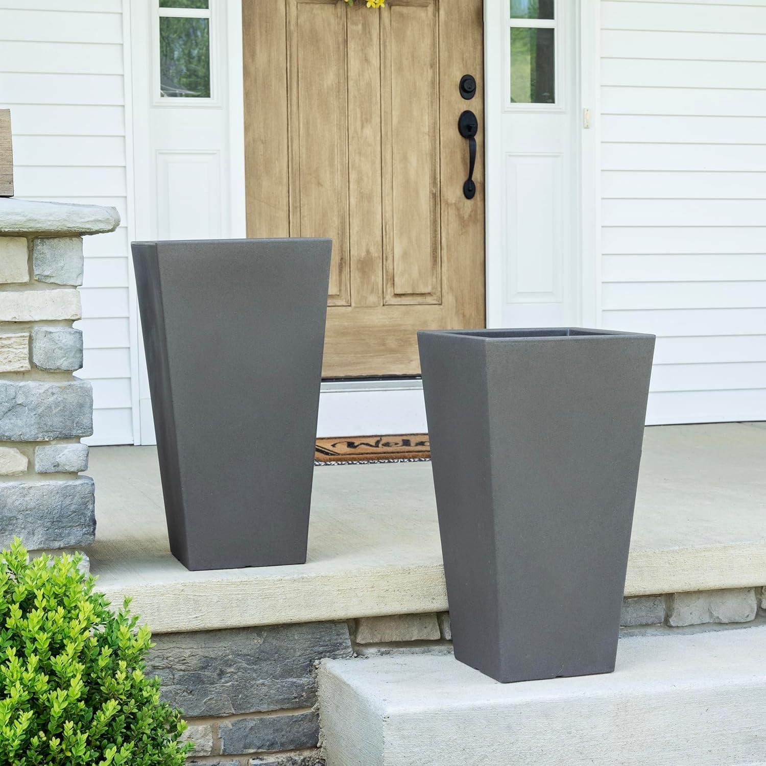image:imageStep2 Tremont Tall Square Tapered Planter Large Planters for Outdoor Plants Gardening and Flower Pot for Patio or Porch Efficient Drainage Durable Plastic Dark Cedar 2PackDark Cedar