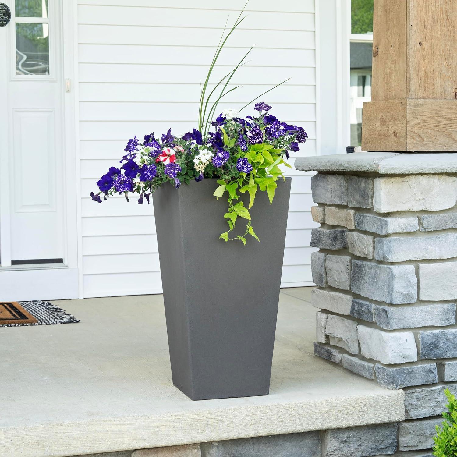 image:imageStep2 Tremont Tall Square Tapered Planter Large Planters for Outdoor Plants Gardening and Flower Pot for Patio or Porch Efficient Drainage Durable Plastic Dark Cedar 2PackDark Cedar