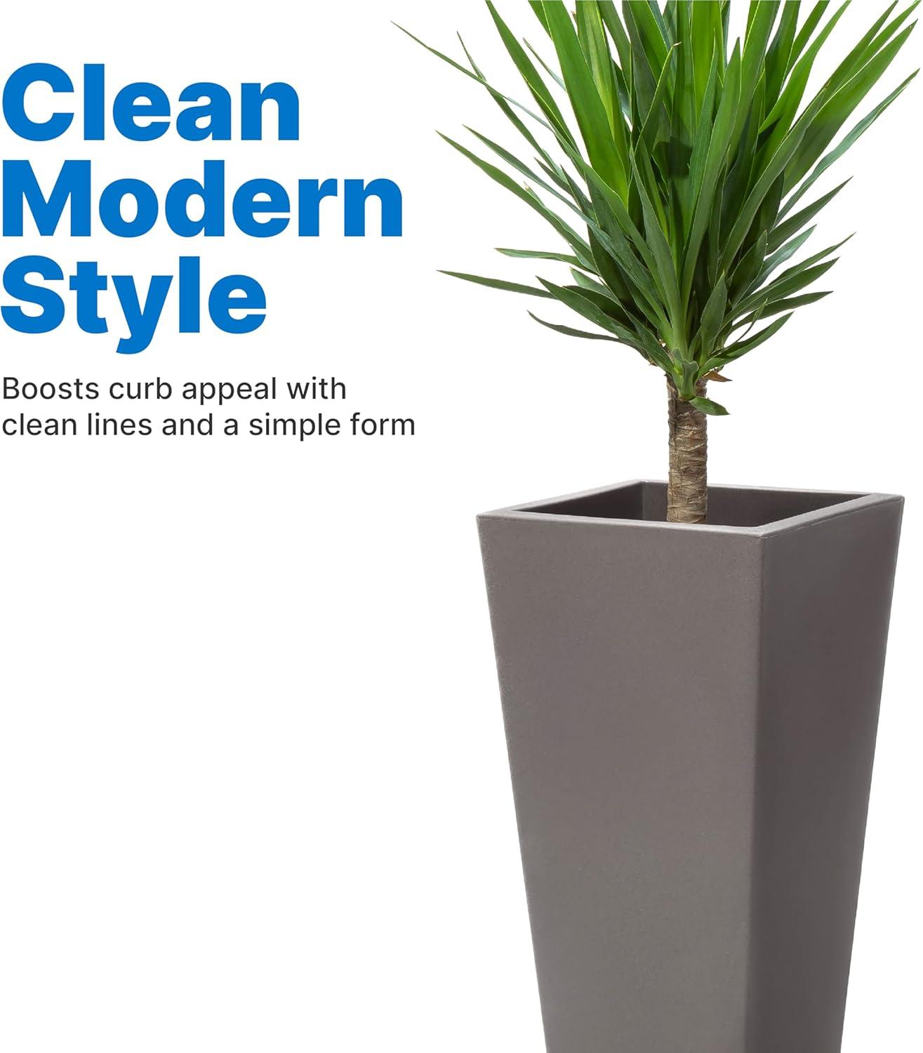 image:imageStep2 Tremont Tall Square Tapered Planter Large Planters for Outdoor Plants Gardening and Flower Pot for Patio or Porch Efficient Drainage Durable Plastic Dark Cedar 2PackDark Cedar