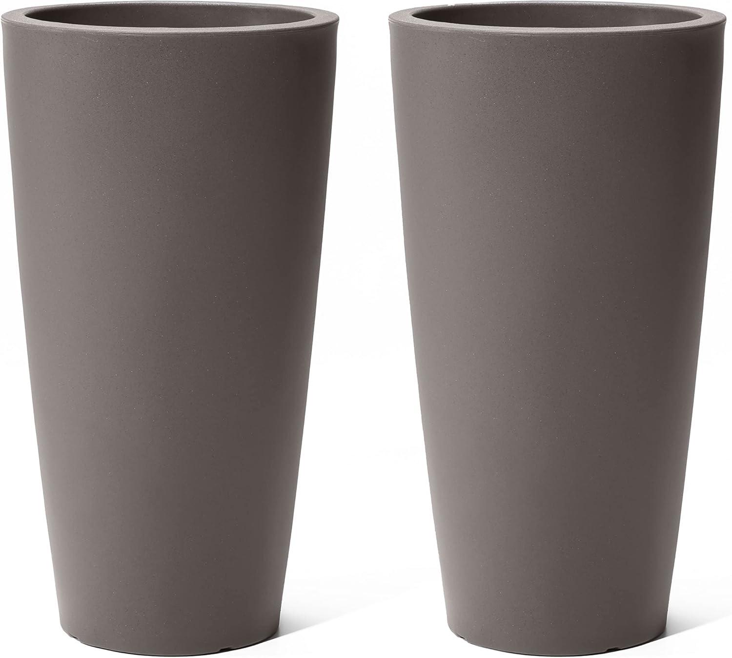 image:imageStep2 Tremont Tall Square Tapered Planter Large Planters for Outdoor Plants Gardening and Flower Pot for Patio or Porch Efficient Drainage Durable Plastic Dark Cedar 2PackDark Cedar