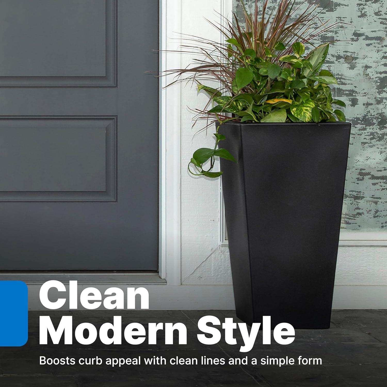 image:imageStep2 Tremont Tall Square Tapered Planter Large Planters for Outdoor Plants Gardening and Flower Pot for Patio or Porch Efficient Drainage Durable Plastic Dark Cedar 2PackOnyx Black