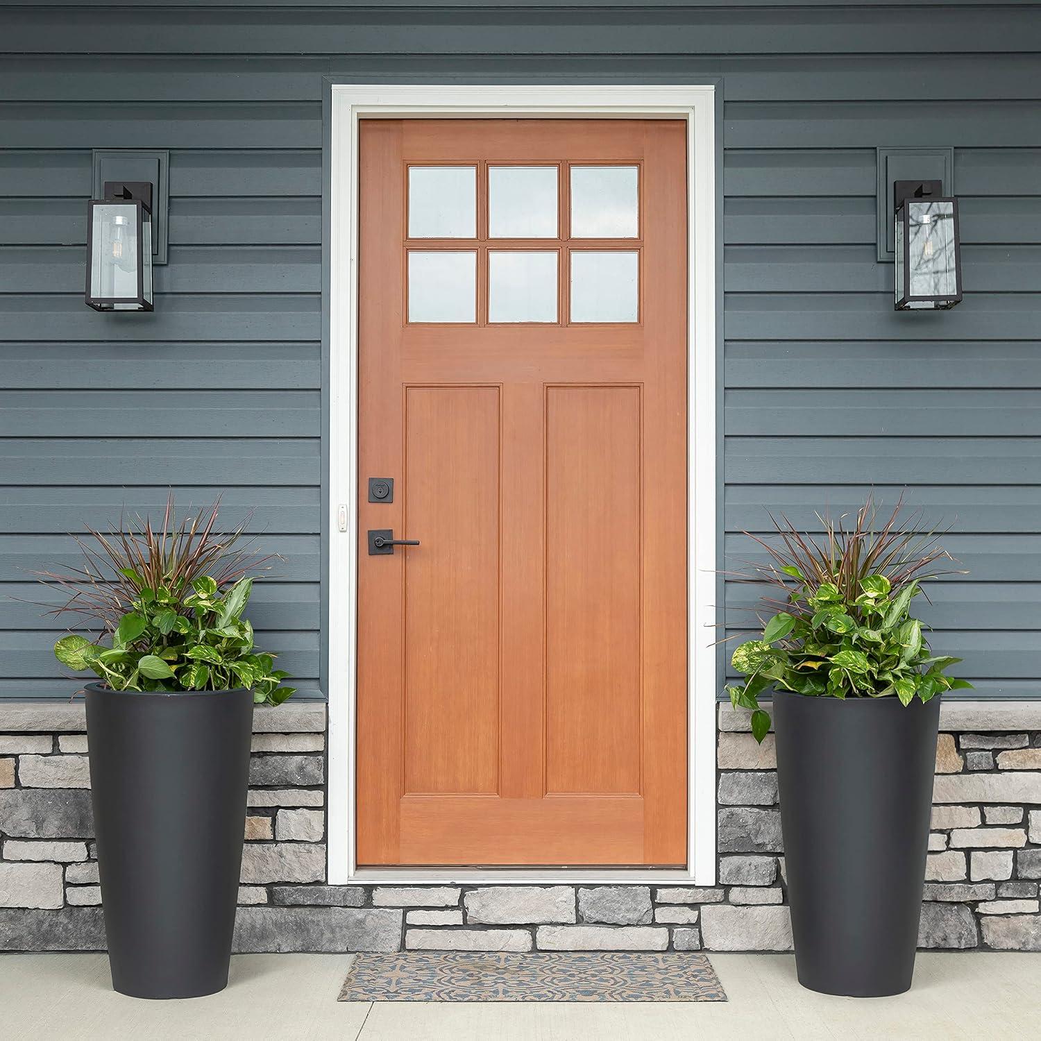 image:imageStep2 Tremont Tall Square Tapered Planter Large Planters for Outdoor Plants Gardening and Flower Pot for Patio or Porch Efficient Drainage Durable Plastic Dark Cedar 2PackOnyx Black