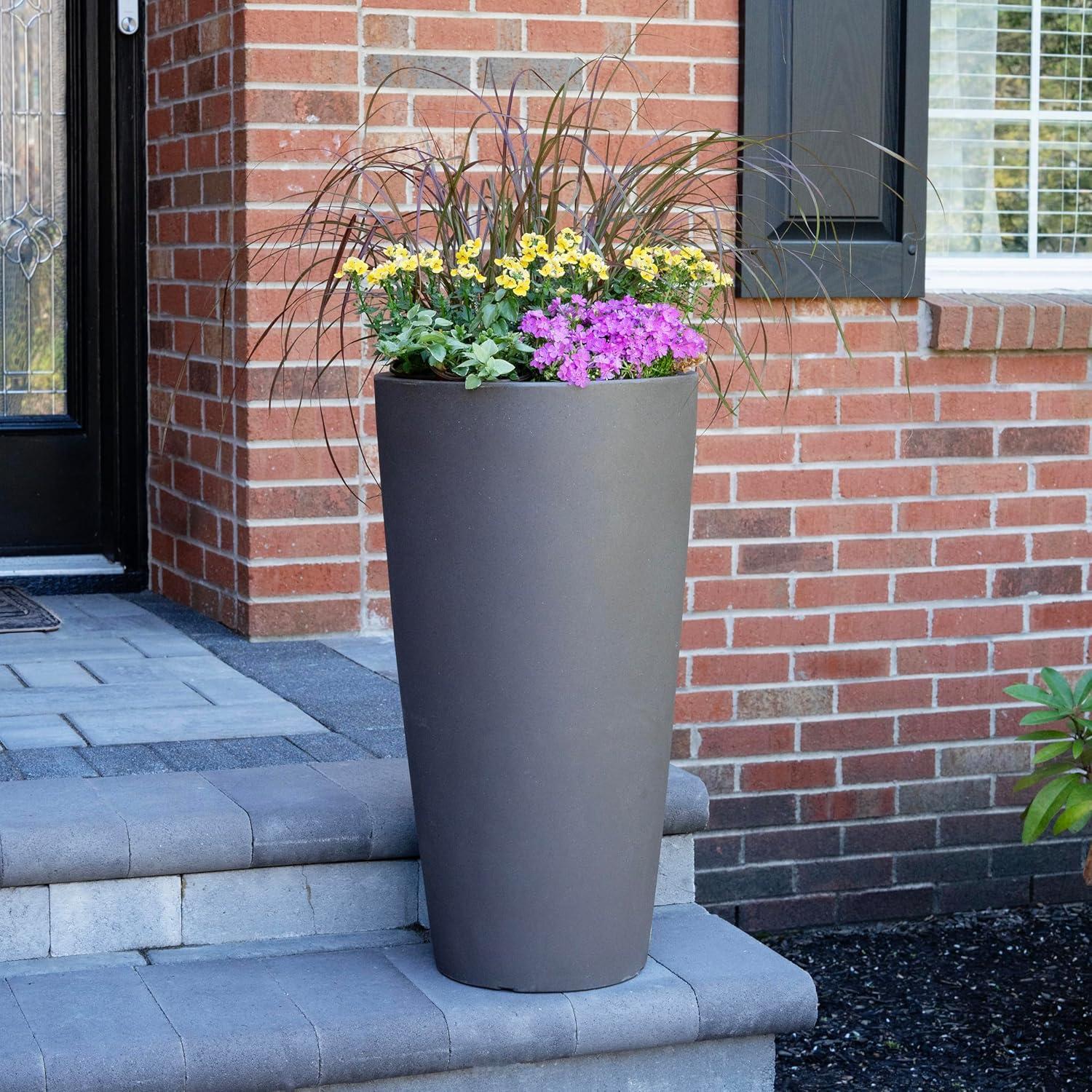 image:imageStep2 Tremont Tall Square Tapered Planter Large Planters for Outdoor Plants Gardening and Flower Pot for Patio or Porch Efficient Drainage Durable Plastic Dark Cedar 2PackDark Cedar