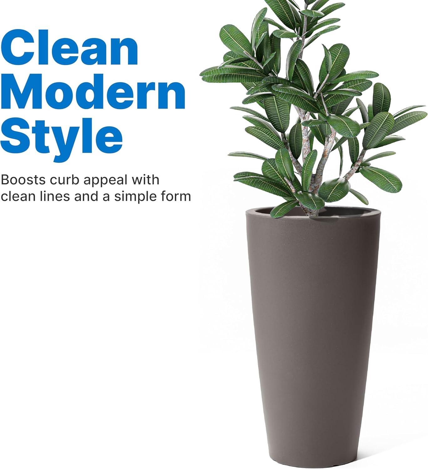 image:imageStep2 Tremont Tall Square Tapered Planter Large Planters for Outdoor Plants Gardening and Flower Pot for Patio or Porch Efficient Drainage Durable Plastic Dark Cedar 2PackDark Cedar