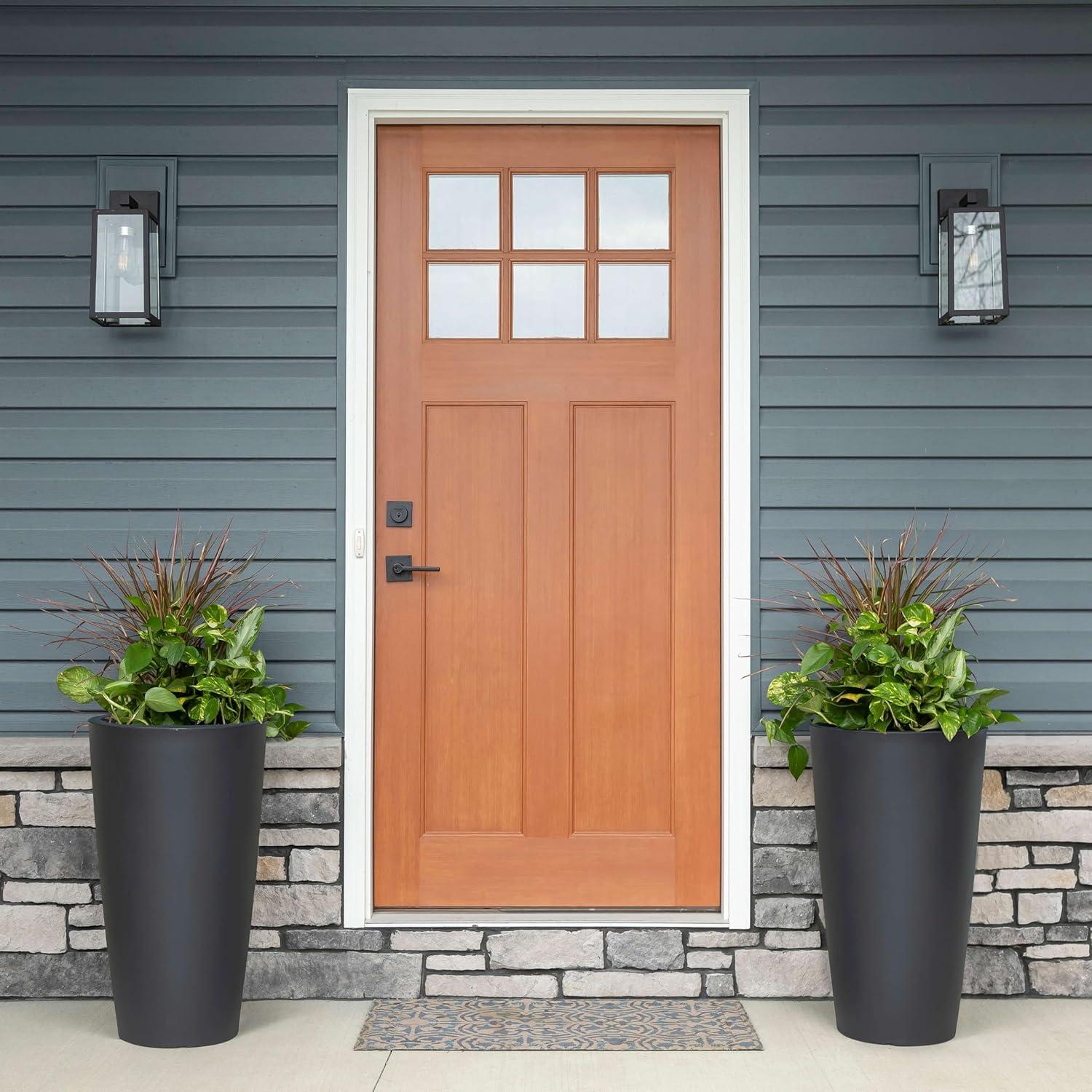 image:imageStep2 Tremont Tall Square Tapered Planter Large Planters for Outdoor Plants Gardening and Flower Pot for Patio or Porch Efficient Drainage Durable Plastic Dark Cedar 2PackOnyx Black