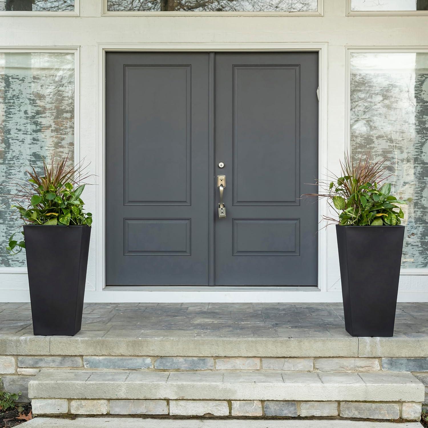 image:imageStep2 Tremont Tall Square Tapered Planter Large Planters for Outdoor Plants Gardening and Flower Pot for Patio or Porch Efficient Drainage Durable Plastic Dark Cedar 2PackOnyx Black