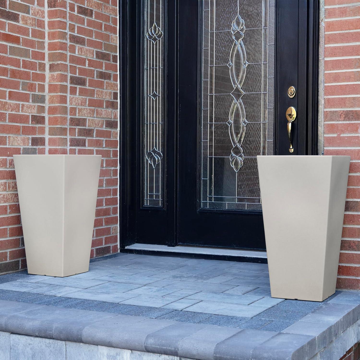 image:imageStep2 Tremont Tall Square Tapered Planter Large Planters for Outdoor Plants Gardening and Flower Pot for Patio or Porch Efficient Drainage Durable Plastic Dark Cedar 2PackConcrete