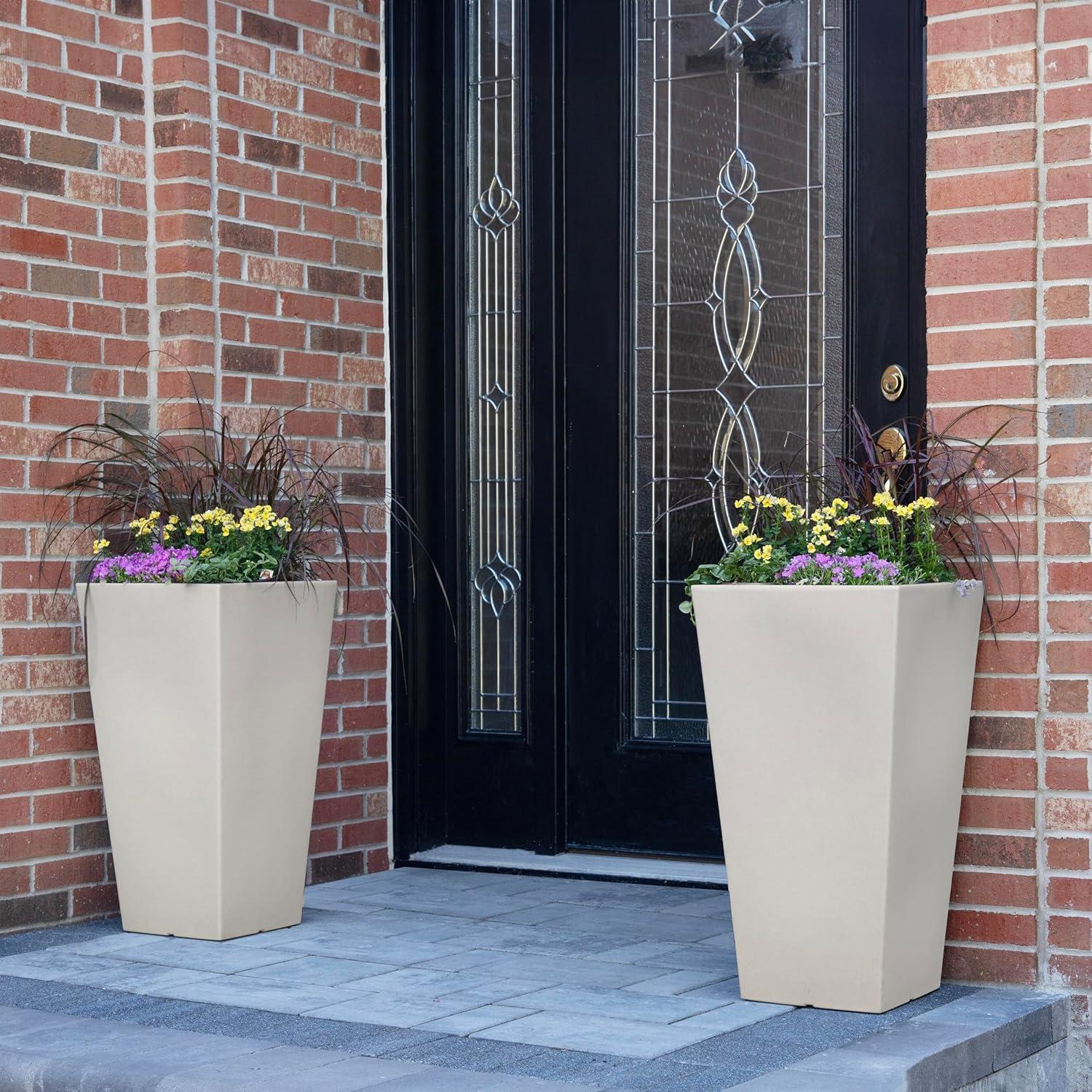 image:imageStep2 Tremont Tall Square Tapered Planter Large Planters for Outdoor Plants Gardening and Flower Pot for Patio or Porch Efficient Drainage Durable Plastic Dark Cedar 2PackConcrete