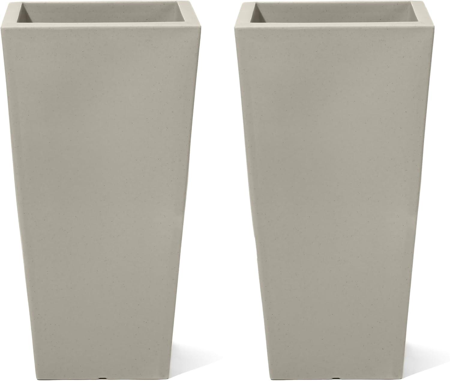 image:imageStep2 Tremont Tall Square Tapered Planter Large Planters for Outdoor Plants Gardening and Flower Pot for Patio or Porch Efficient Drainage Durable Plastic Dark Cedar 2PackConcrete