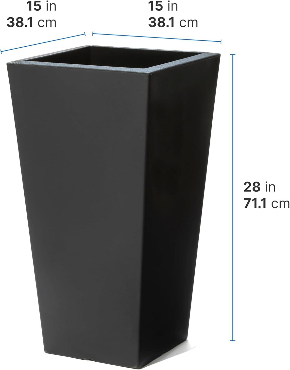 image:imageStep2 Tremont Tall Square Tapered Planter Large Planters for Outdoor Plants Gardening and Flower Pot for Patio or Porch Efficient Drainage Durable Plastic Dark Cedar 2PackOnyx Black