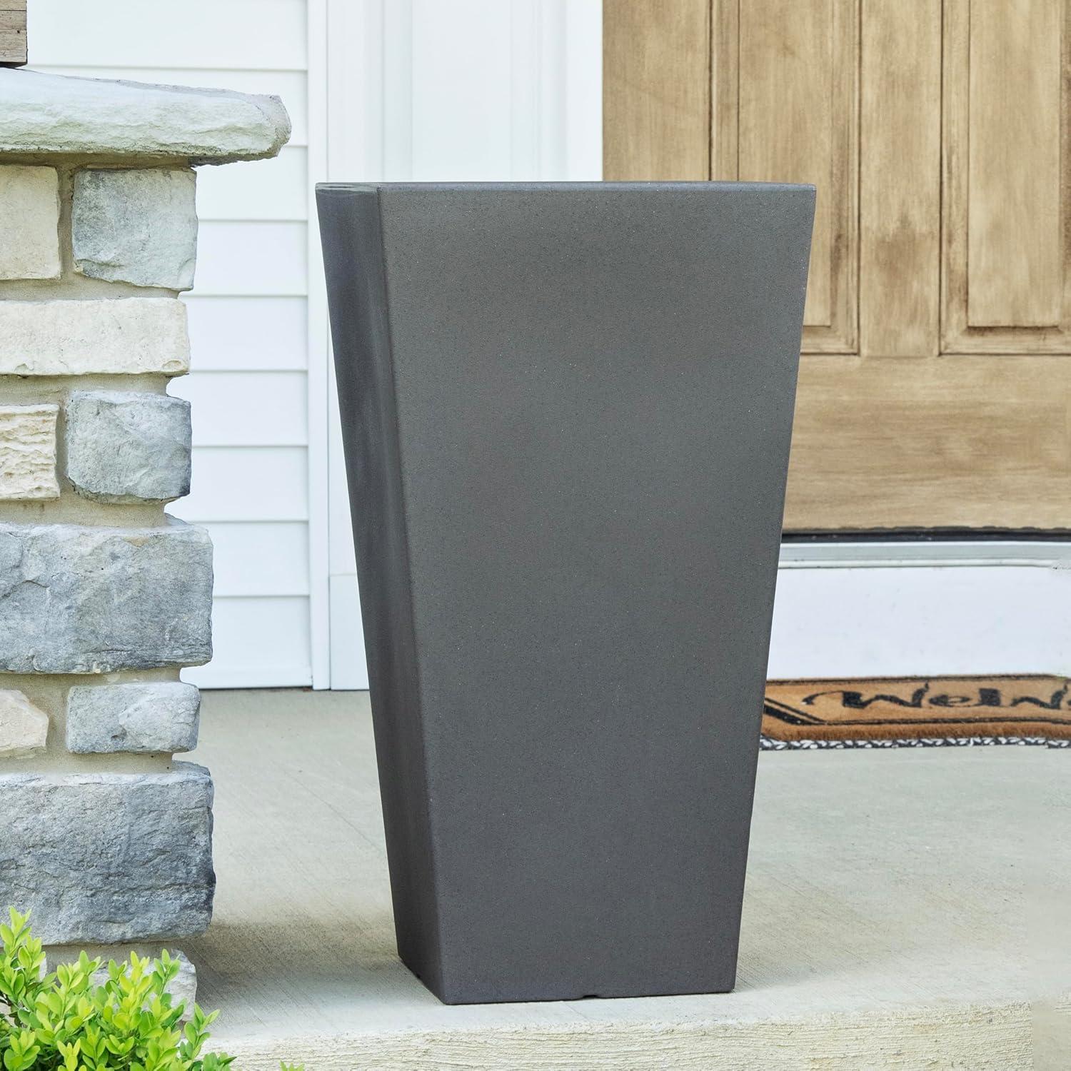 image:imageStep2 Tremont Tall Square Tapered Planter Large Planters for Outdoor Plants Gardening and Flower Pot for Patio or Porch Efficient Drainage Durable Plastic Dark Cedar 2PackDark Cedar
