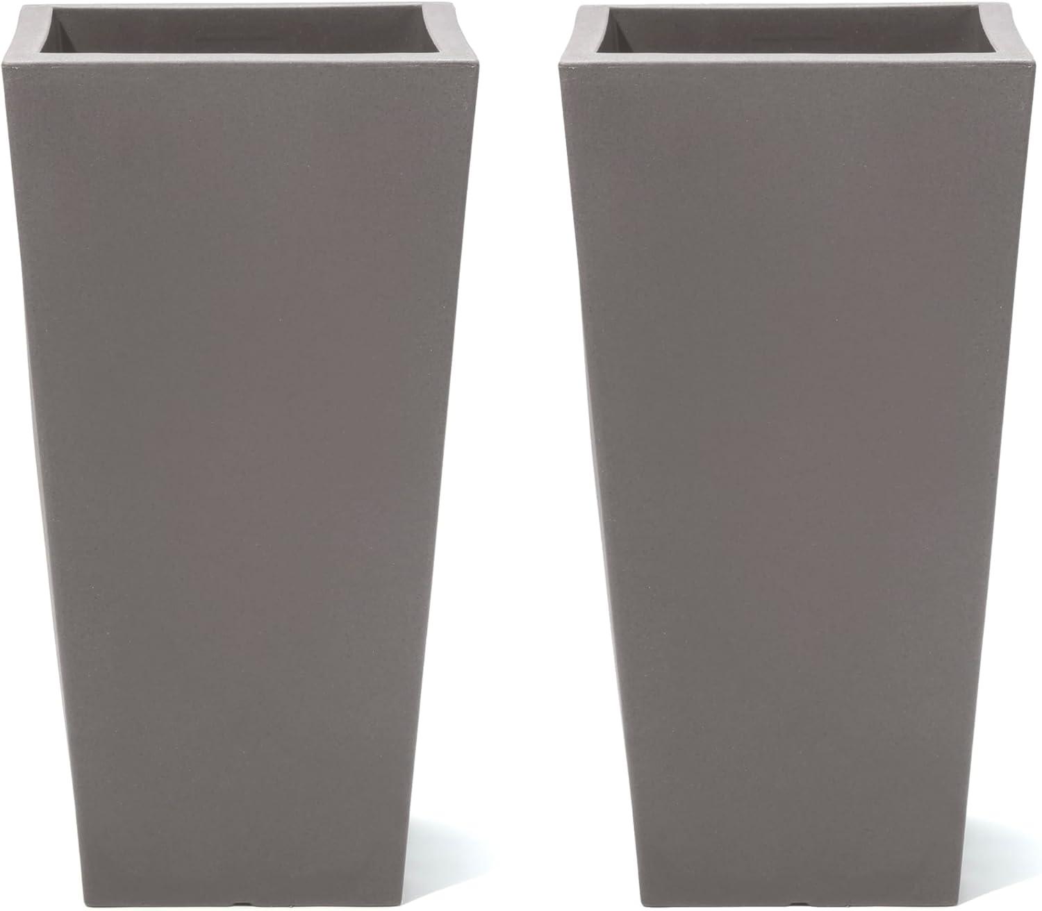 image:imageStep2 Tremont Tall Square Tapered Planter Large Planters for Outdoor Plants Gardening and Flower Pot for Patio or Porch Efficient Drainage Durable Plastic Dark Cedar 2PackDark Cedar