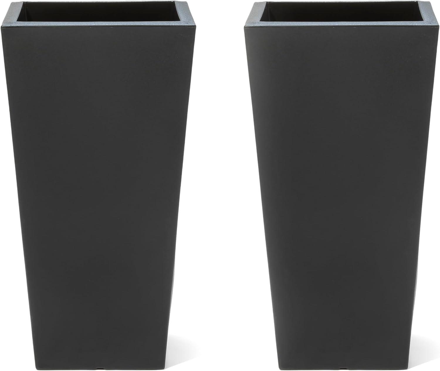 image:imageStep2 Tremont Tall Square Tapered Planter Large Planters for Outdoor Plants Gardening and Flower Pot for Patio or Porch Efficient Drainage Durable Plastic Dark Cedar 2PackOnyx Black
