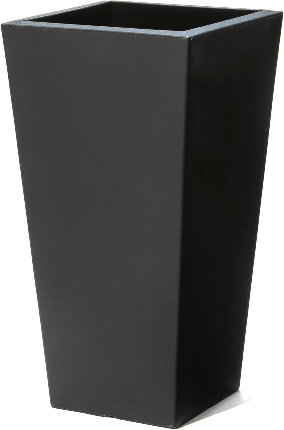 image:imageStep2 Tremont Tall Square Tapered Planter Large Planters for Outdoor Plants Gardening and Flower Pot for Patio or Porch Efficient Drainage Durable Plastic Dark Cedar 2PackOnyx Black