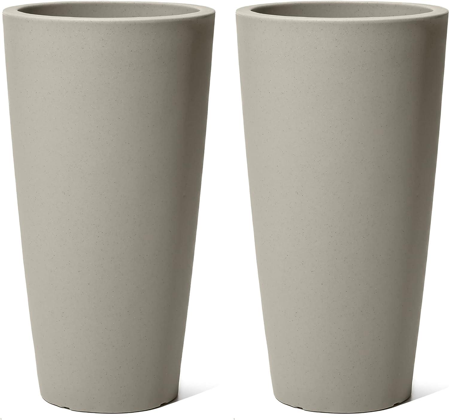 image:imageStep2 Tremont Tall Square Tapered Planter Large Planters for Outdoor Plants Gardening and Flower Pot for Patio or Porch Efficient Drainage Durable Plastic Dark Cedar 2PackConcrete