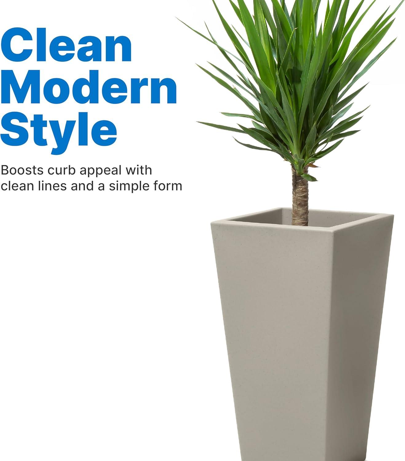 image:imageStep2 Tremont Tall Square Tapered Planter Large Planters for Outdoor Plants Gardening and Flower Pot for Patio or Porch Efficient Drainage Durable Plastic Dark Cedar 2PackConcrete