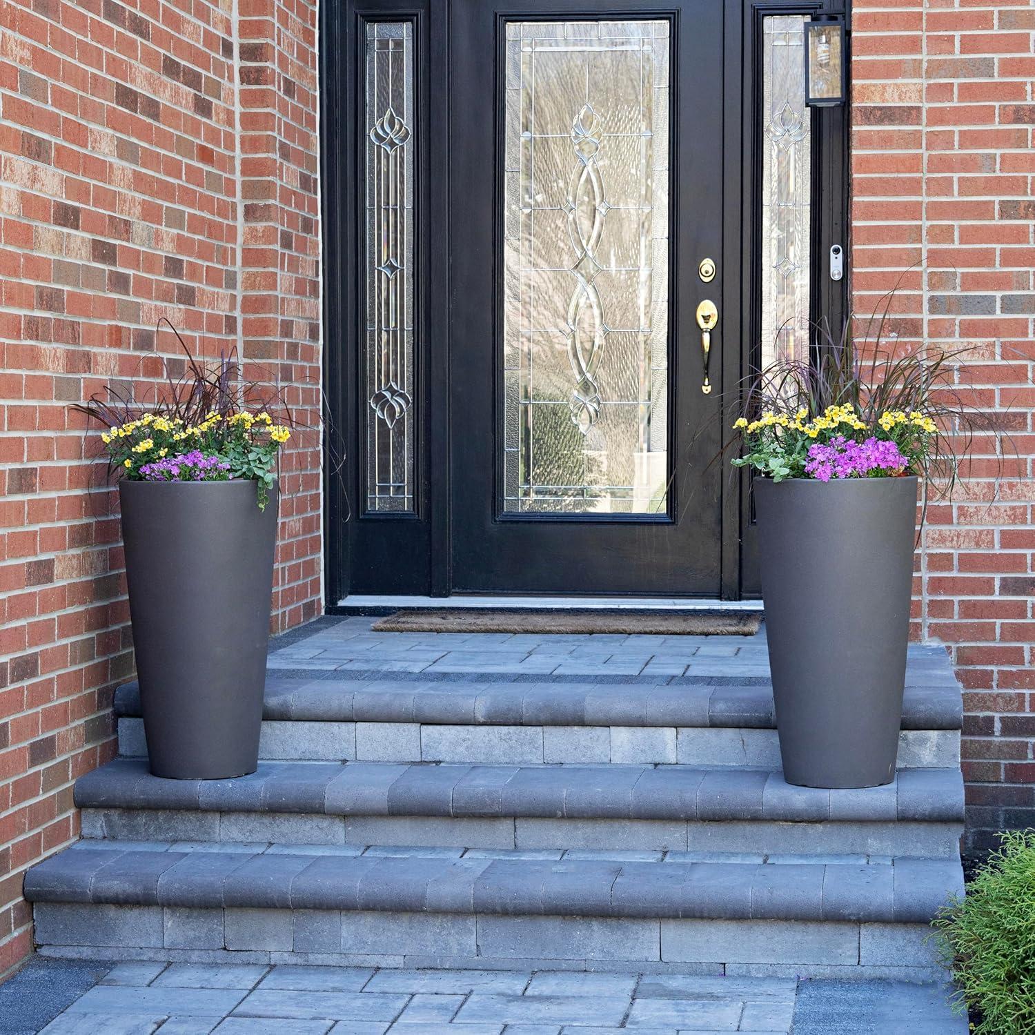 image:imageStep2 Tremont Tall Square Tapered Planter Large Planters for Outdoor Plants Gardening and Flower Pot for Patio or Porch Efficient Drainage Durable Plastic Dark Cedar 2PackDark Cedar