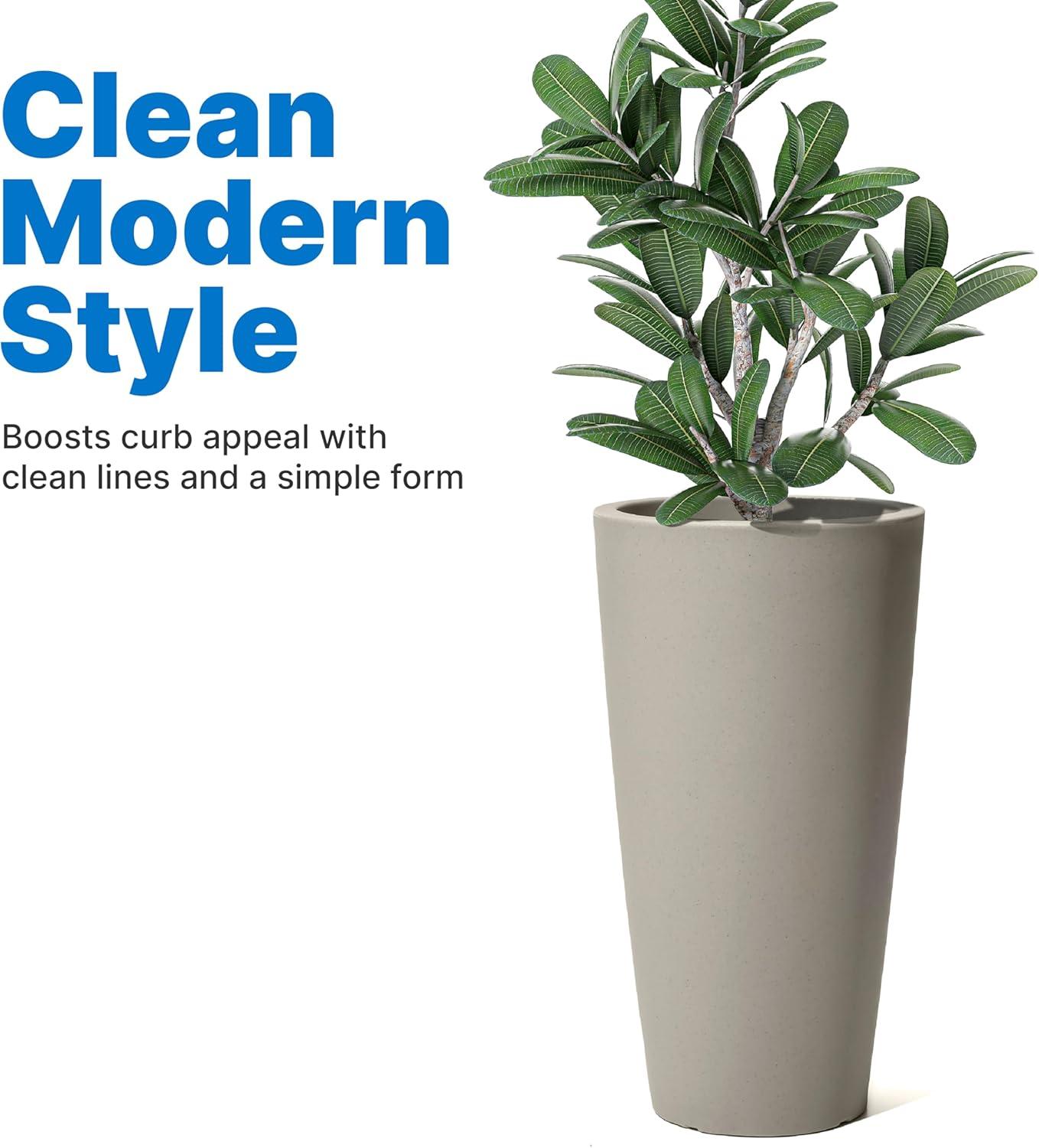 image:imageStep2 Tremont Tall Square Tapered Planter Large Planters for Outdoor Plants Gardening and Flower Pot for Patio or Porch Efficient Drainage Durable Plastic Dark Cedar 2PackConcrete